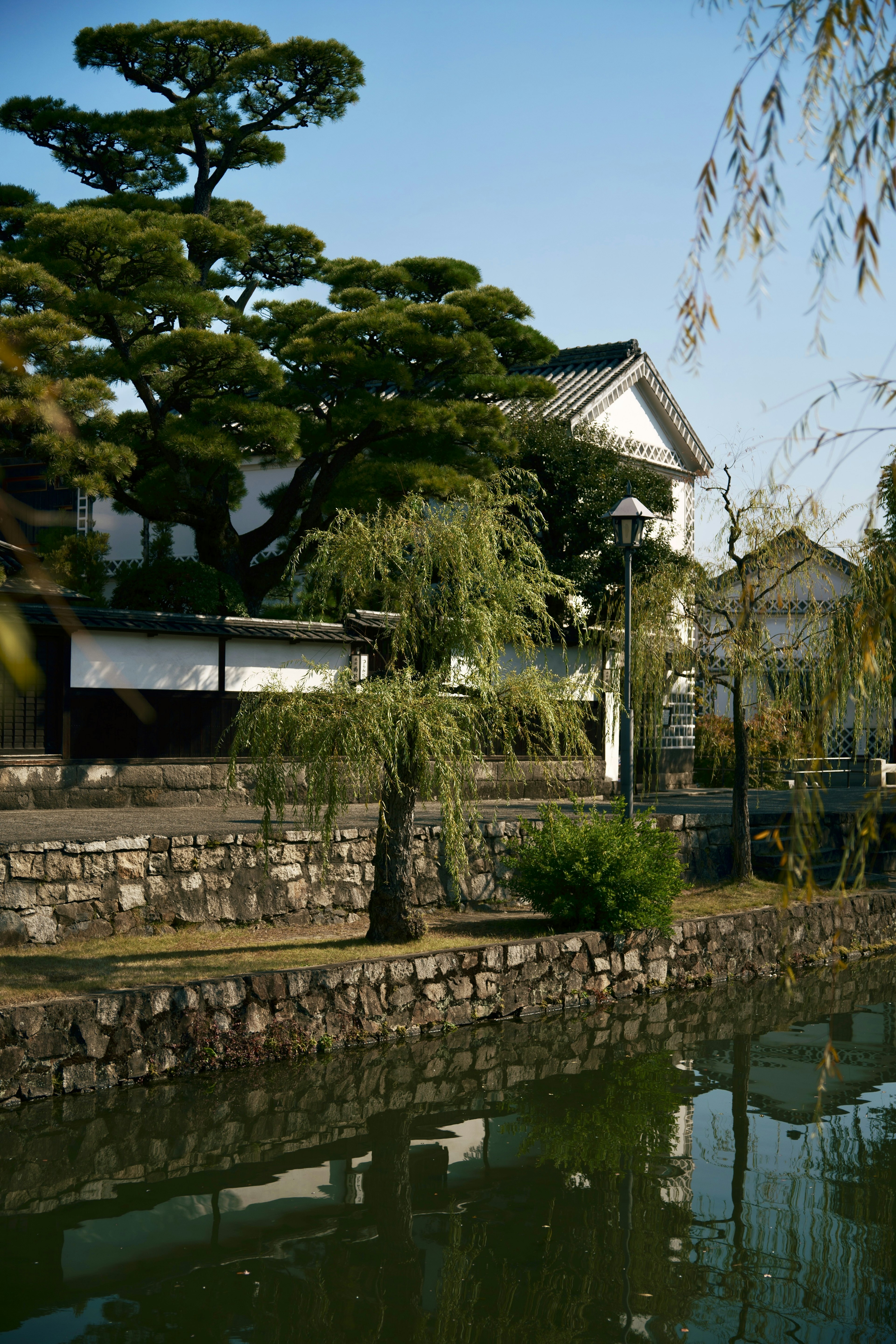 美しい日本の庭園の風景と静かな池が映る