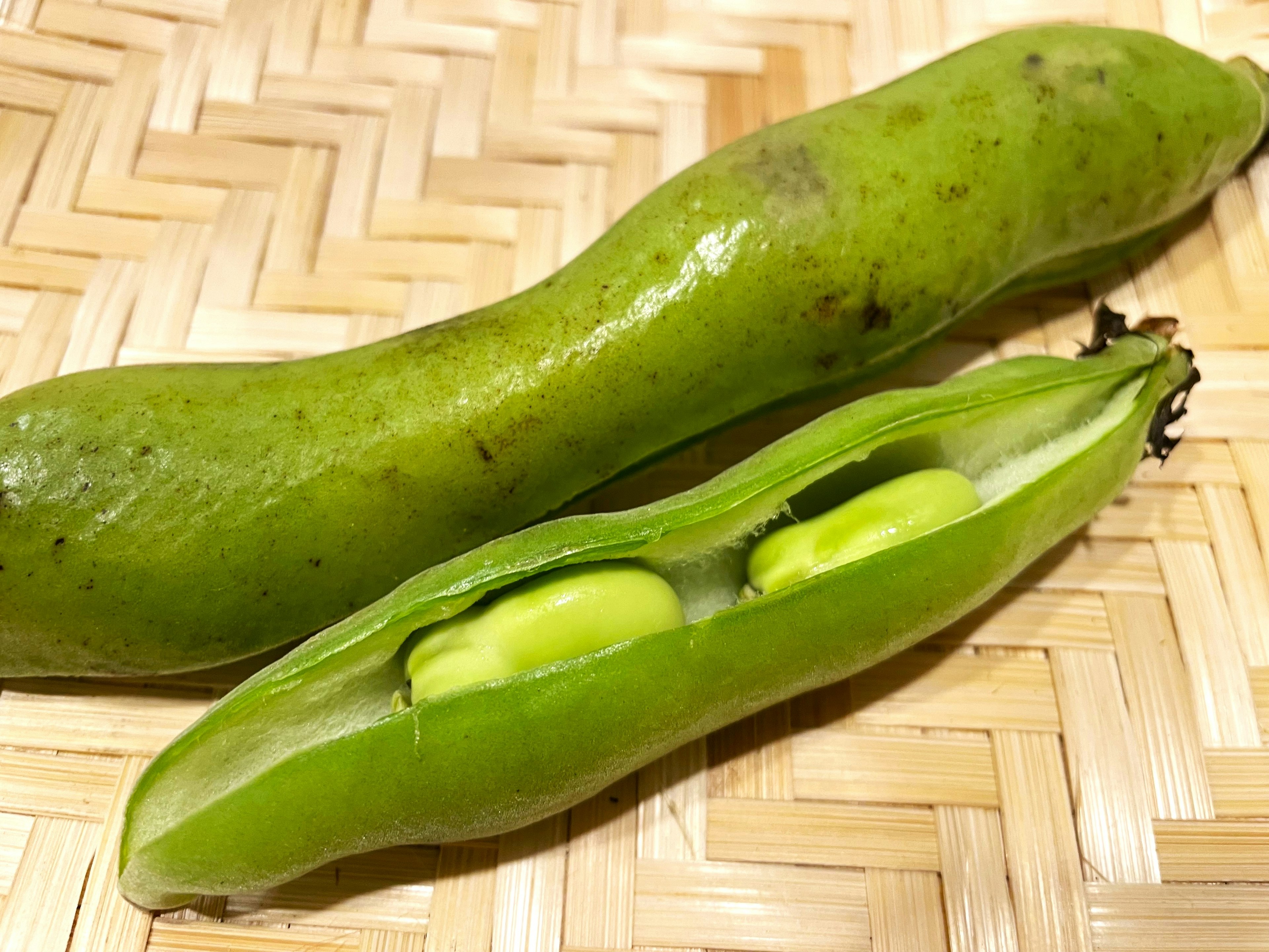 Gousse verte avec des haricots et son extérieur