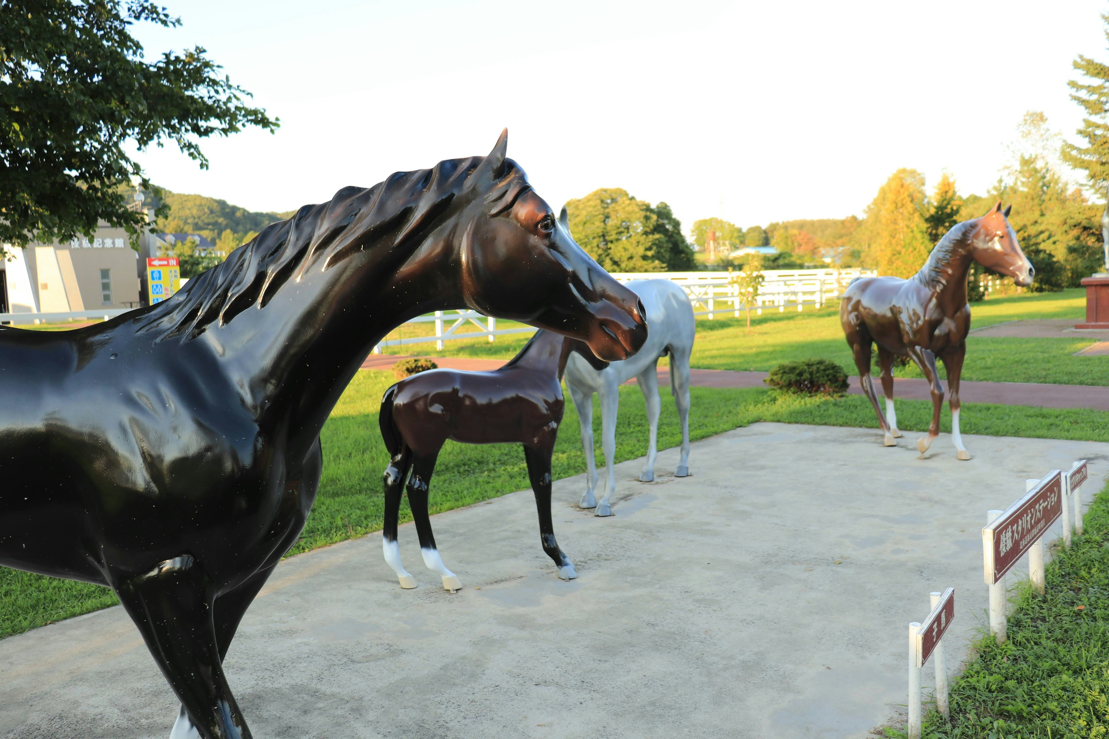 Vista escénica de esculturas de caballos en un parque