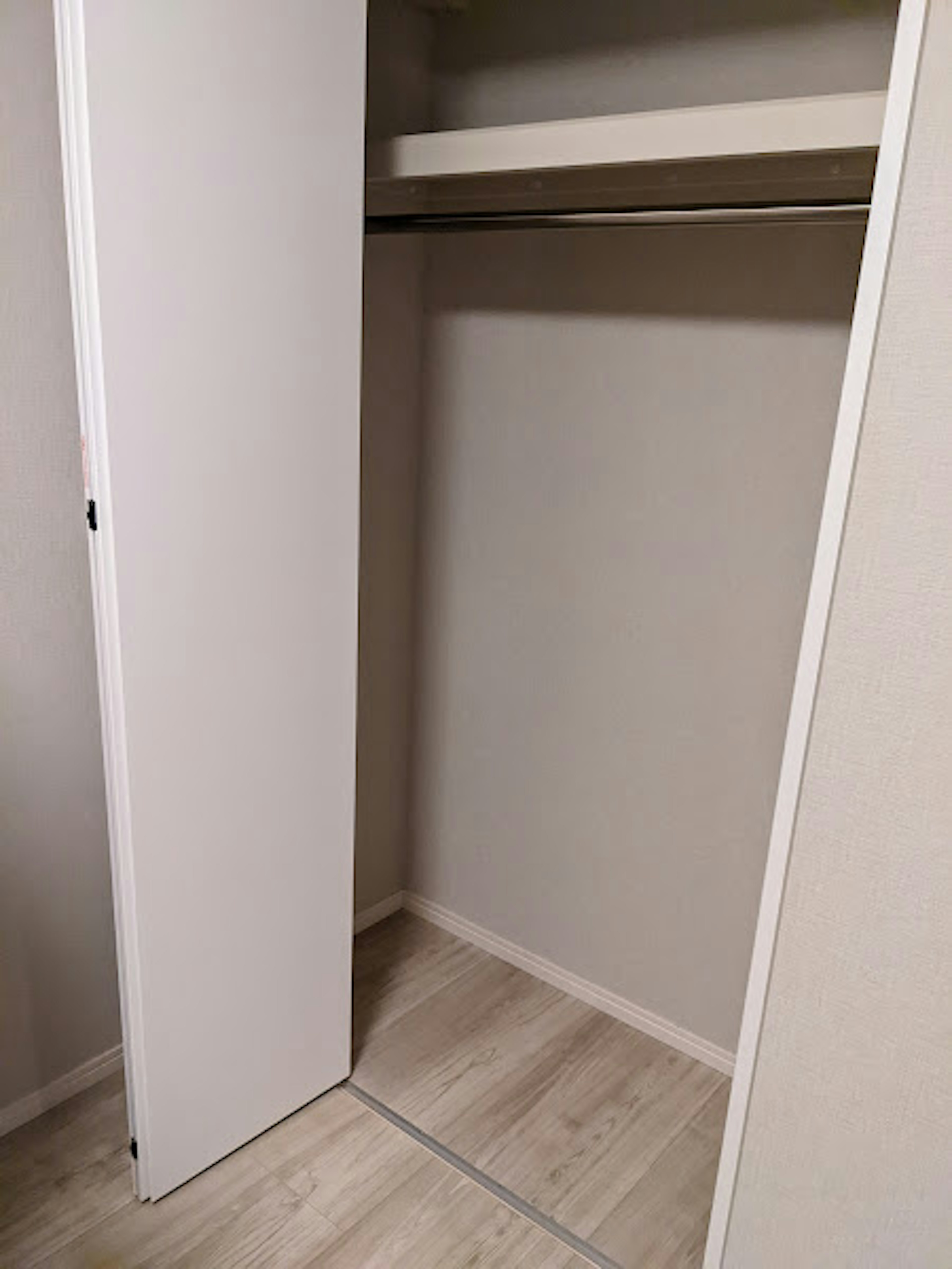 Empty closet interior with a hanging rod and light-colored walls