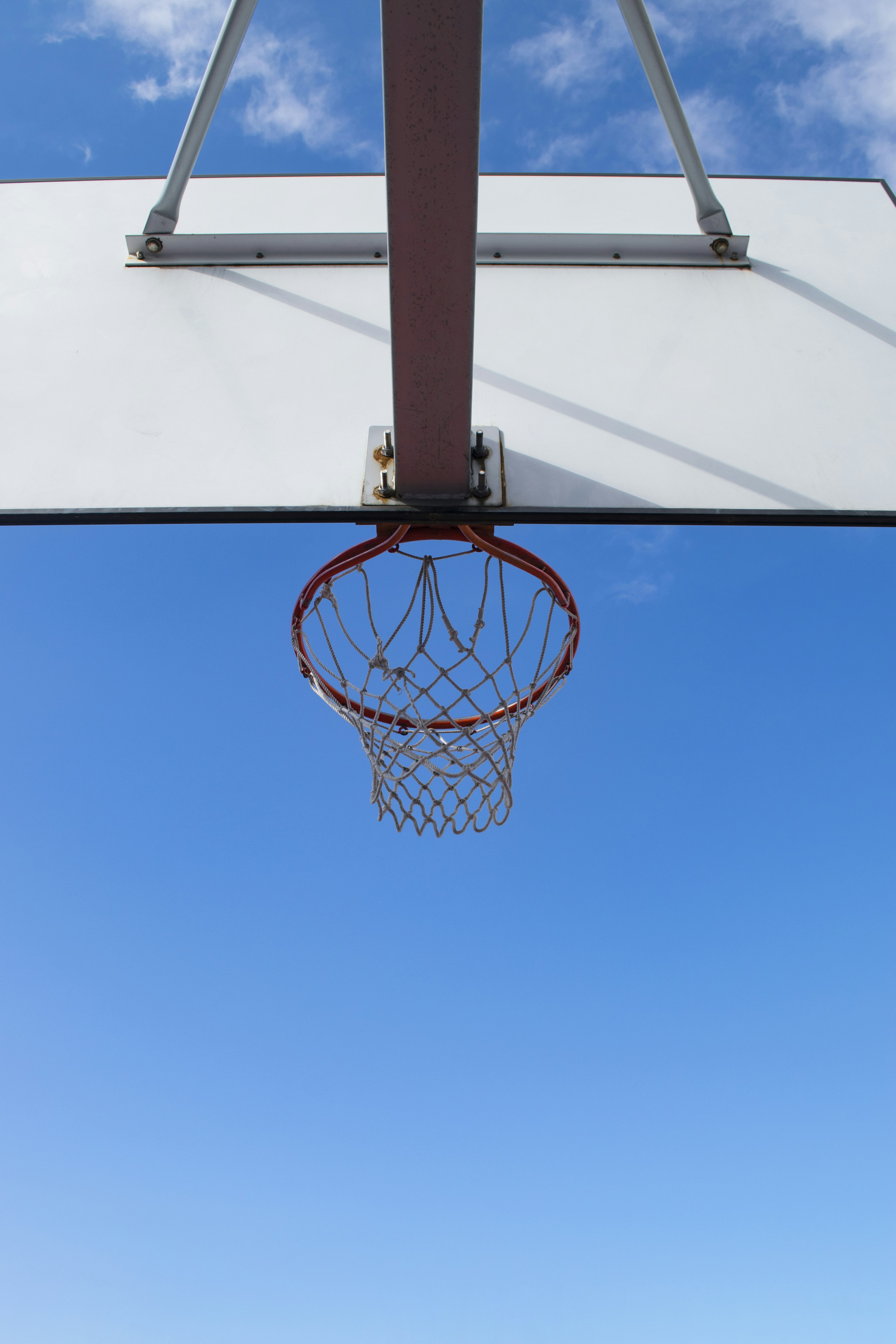 Basketball hoop and clear blue sky