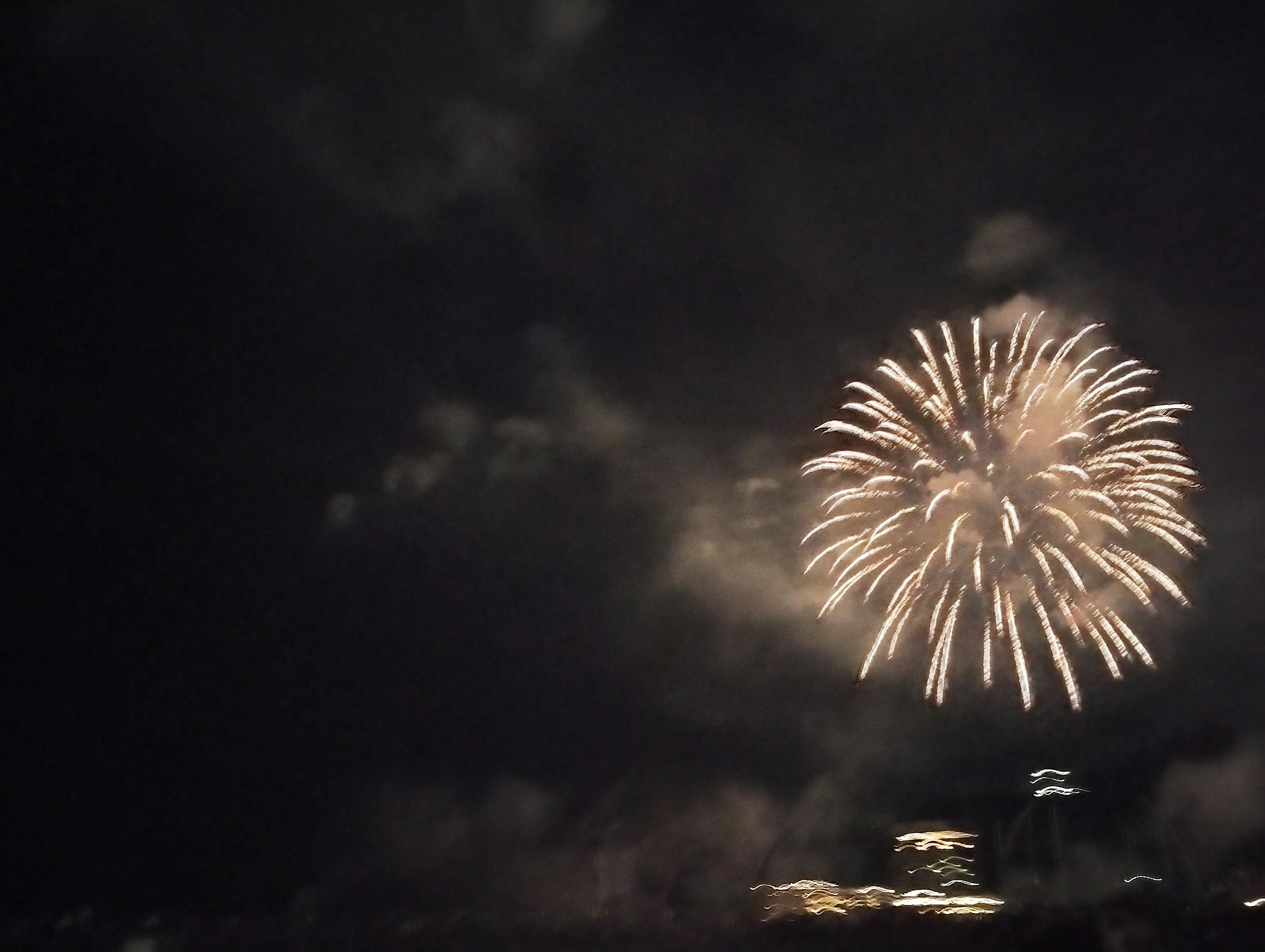 Fuegos artificiales estallando en el cielo nocturno