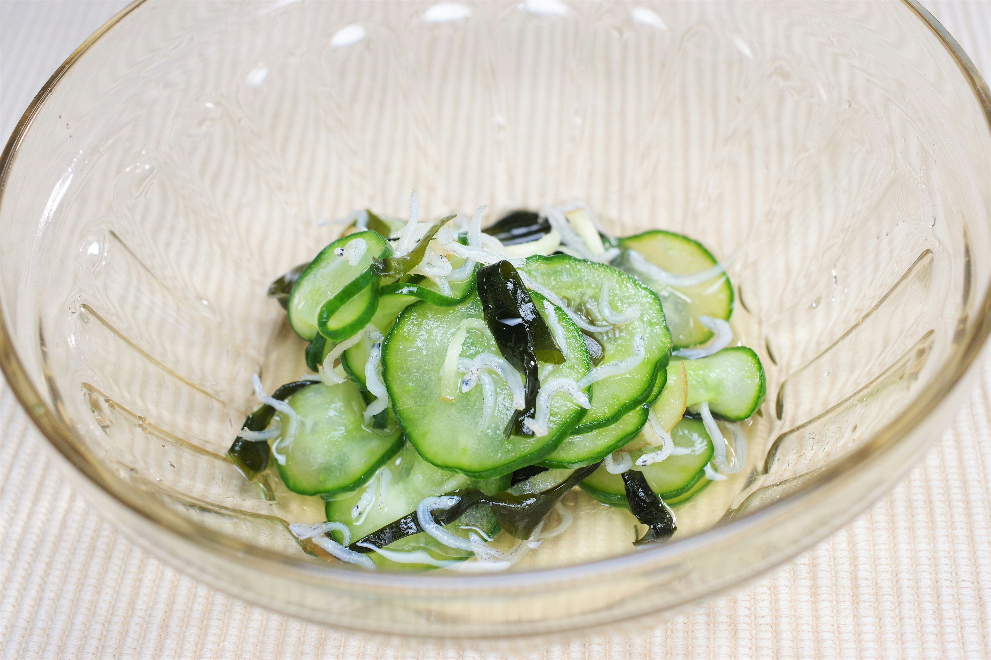 Sliced cucumber salad with seaweed