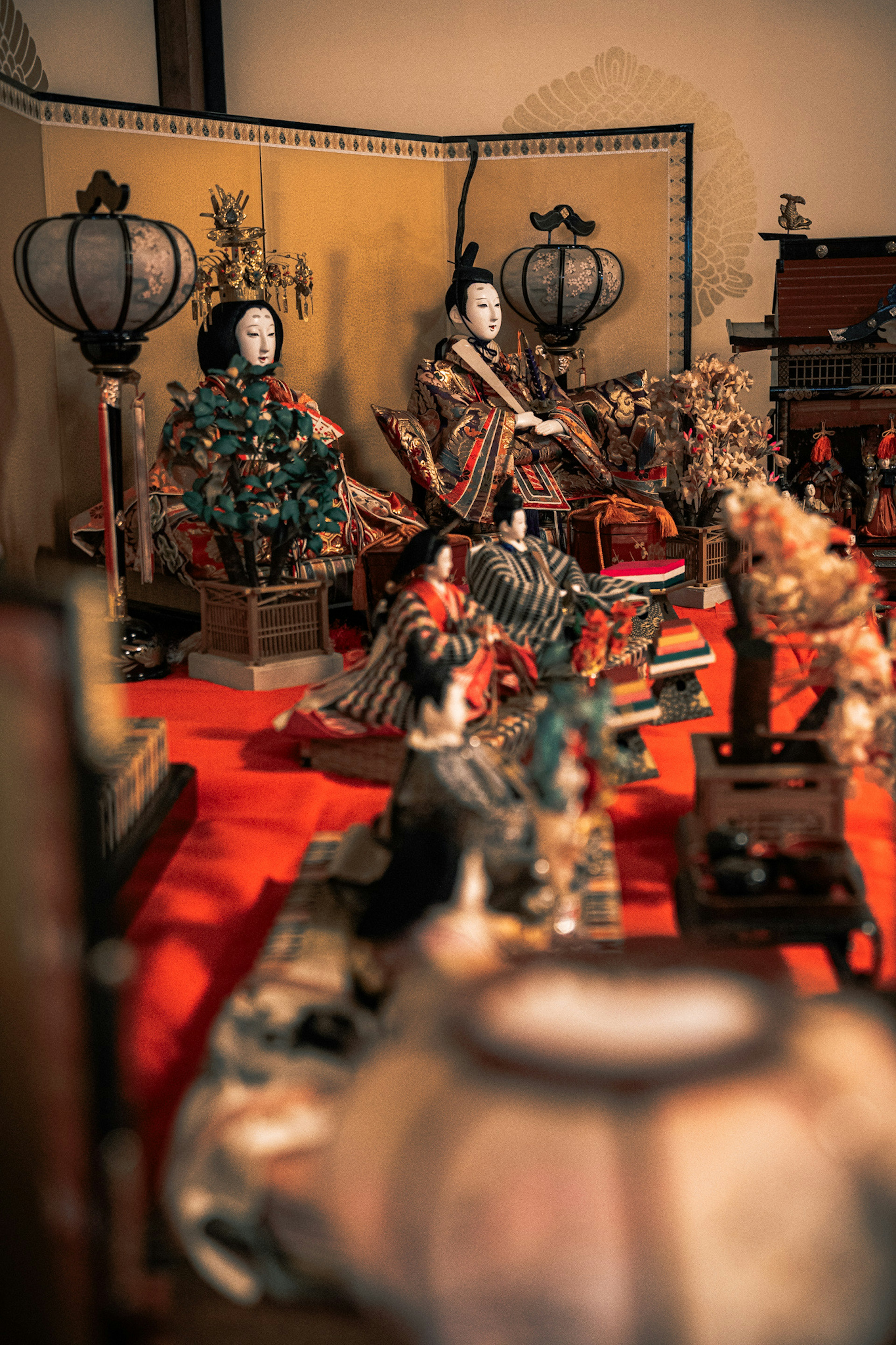 A beautiful scene featuring traditional Japanese dolls and decorations