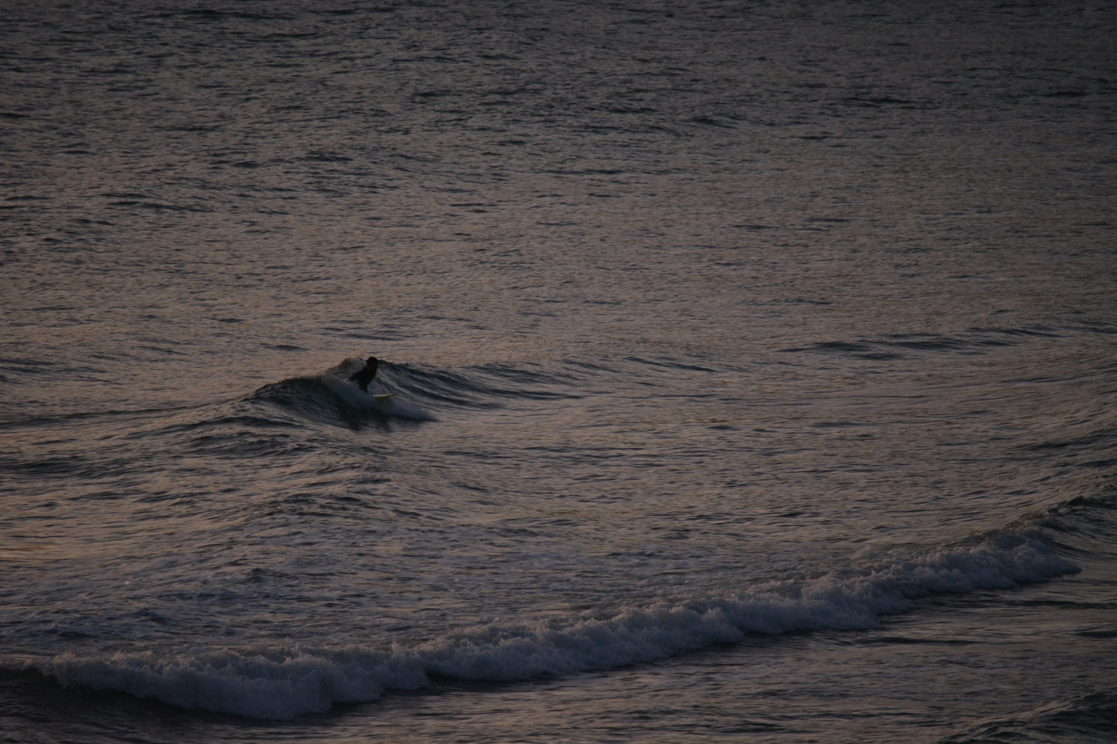 Dark ocean waves gently rolling in the evening light