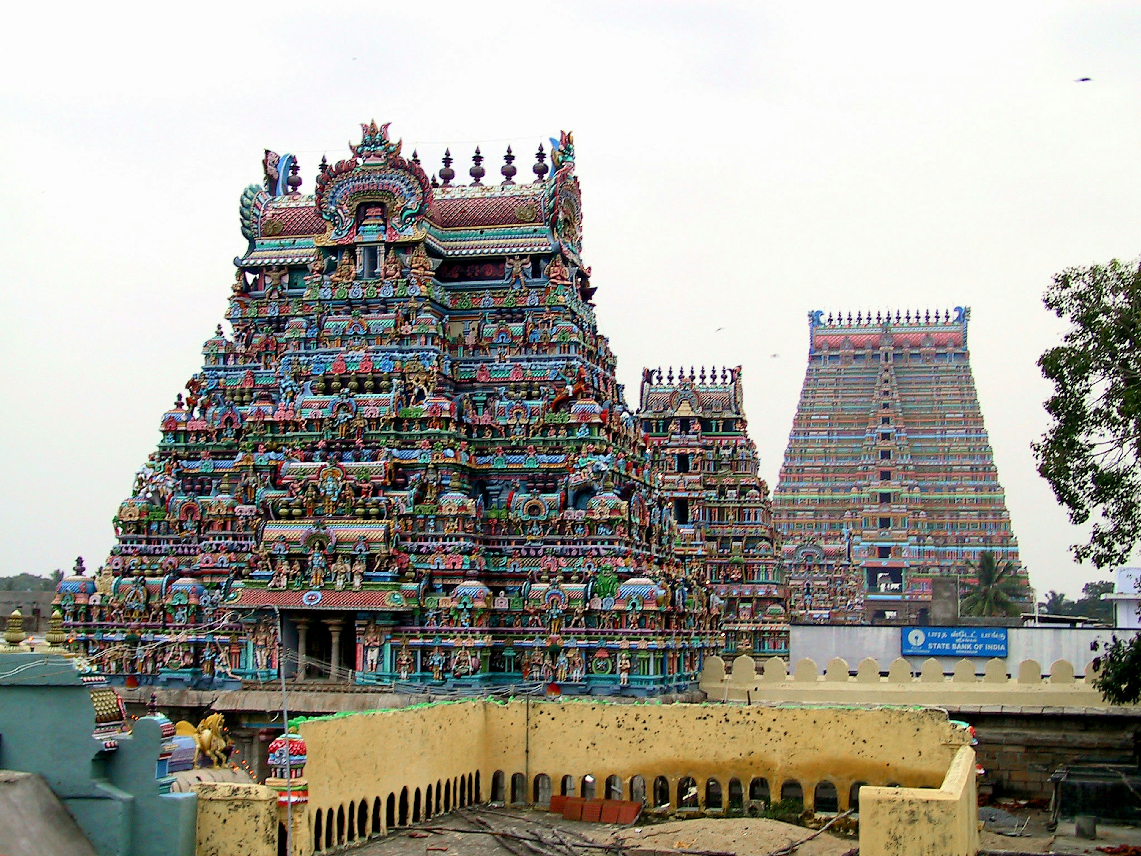 Magnificent exterior of a Hindu temple adorned with colorful sculptures