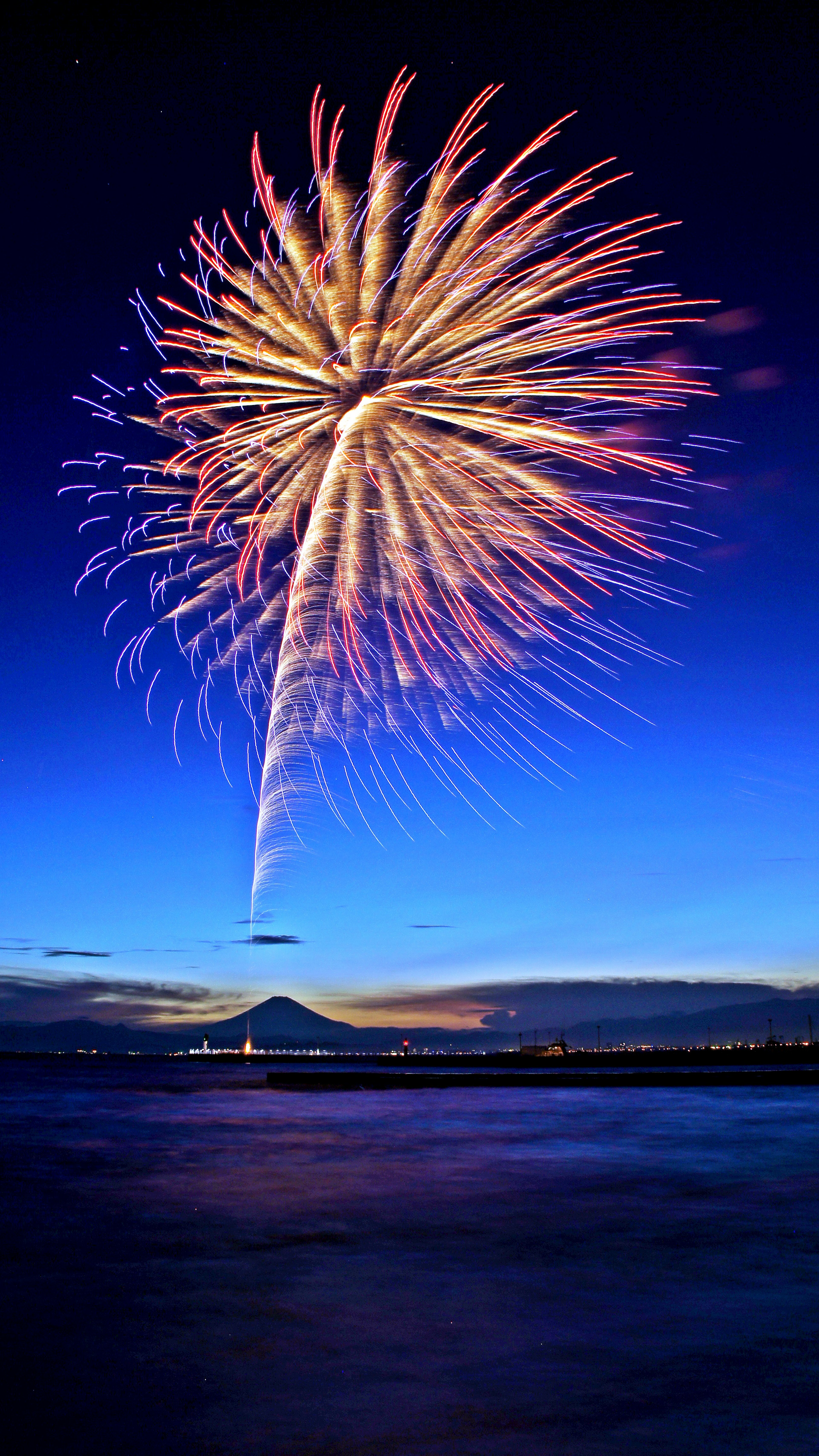 Un magnifique feu d'artifice éclatant dans le ciel nocturne bleu