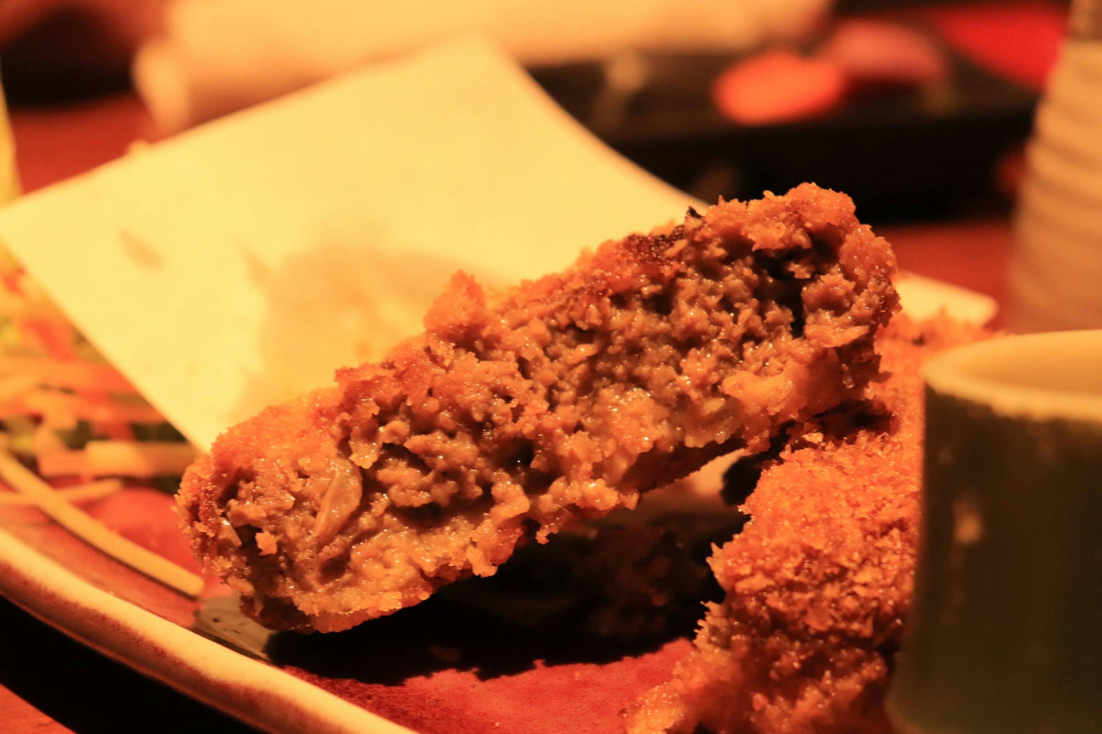 Close-up of a fried dish showing the cross-section