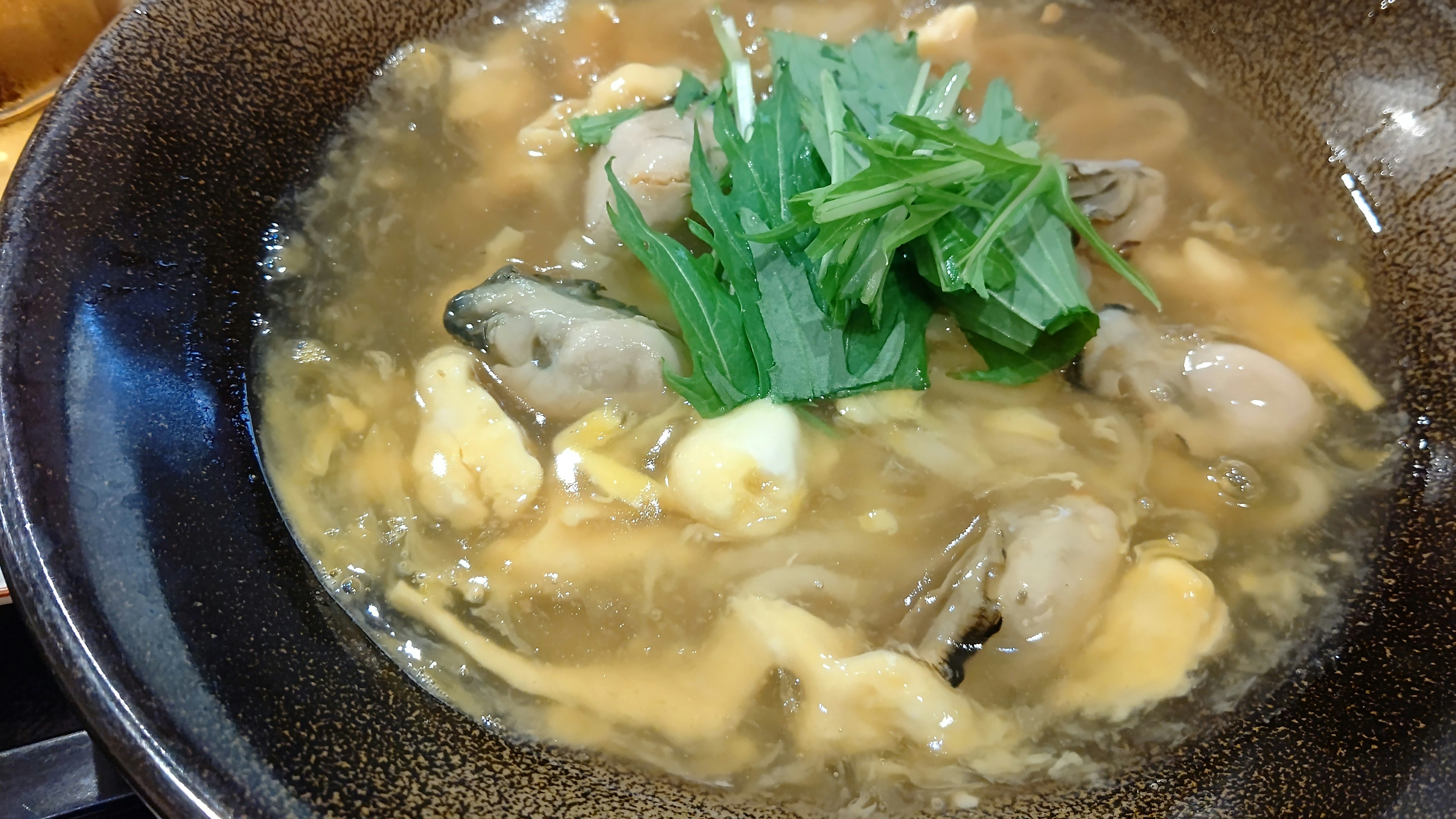 Soupe de fruits de mer avec des huîtres et des oignons verts