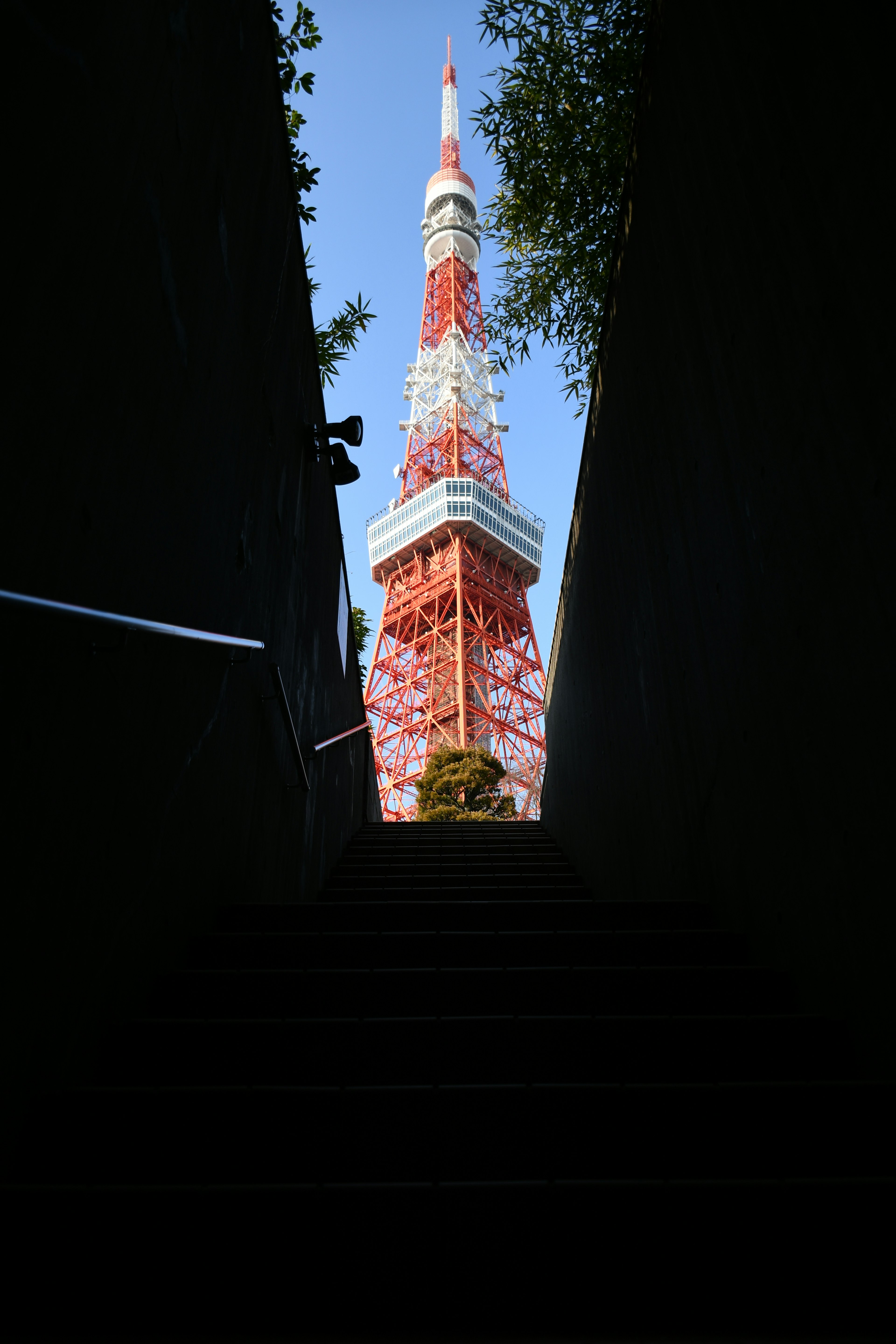 東京タワーが階段から見えるシルエット