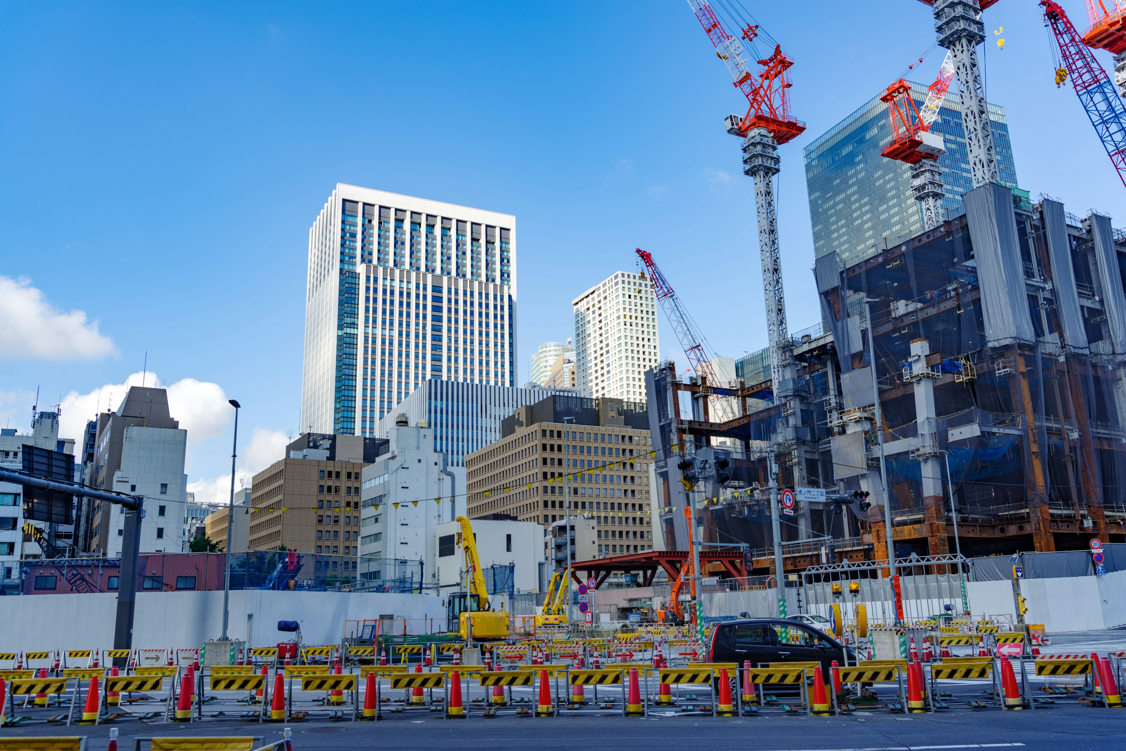 Urban construction site with high-rise buildings