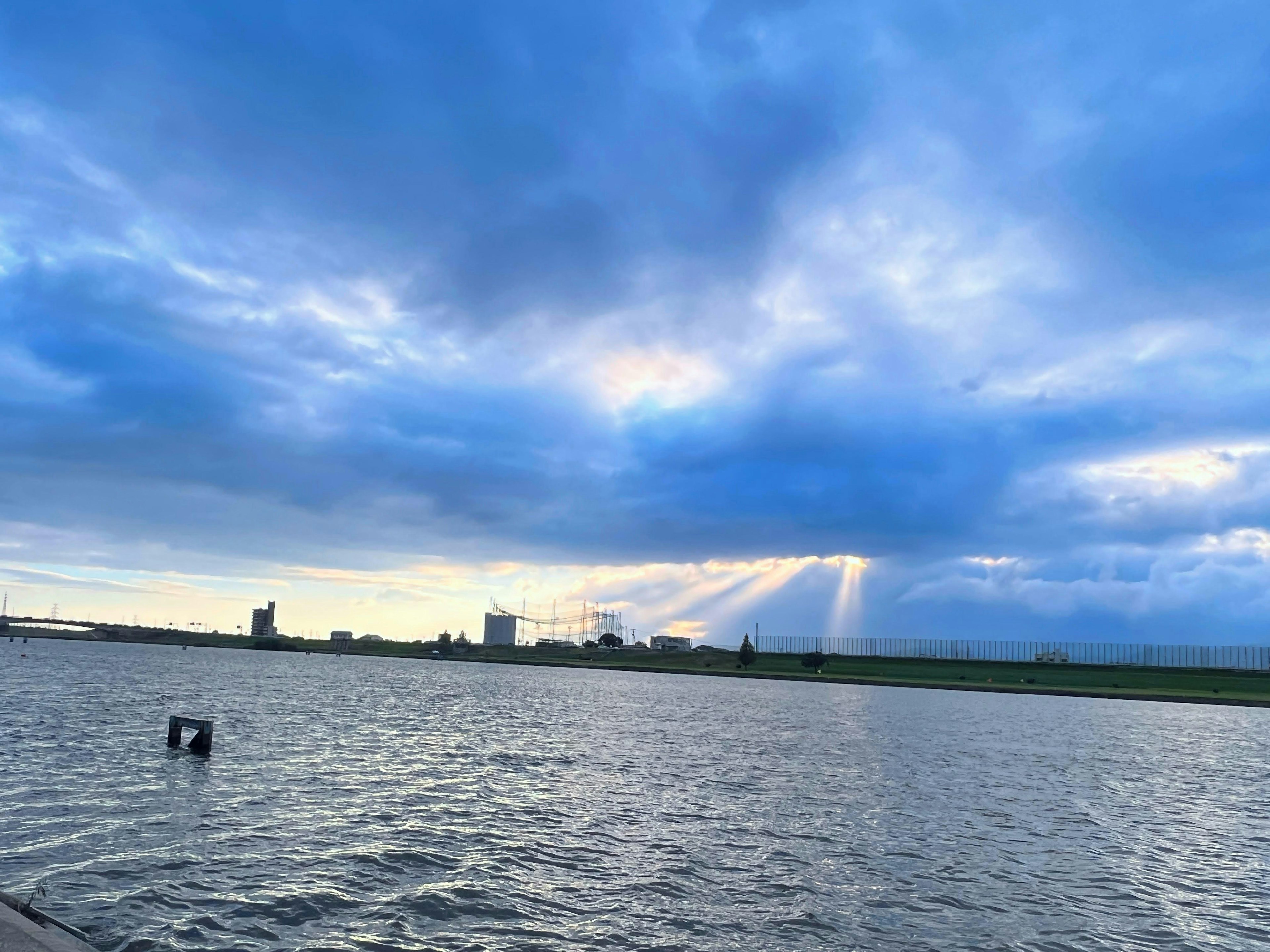 River view with blue sky and clouds