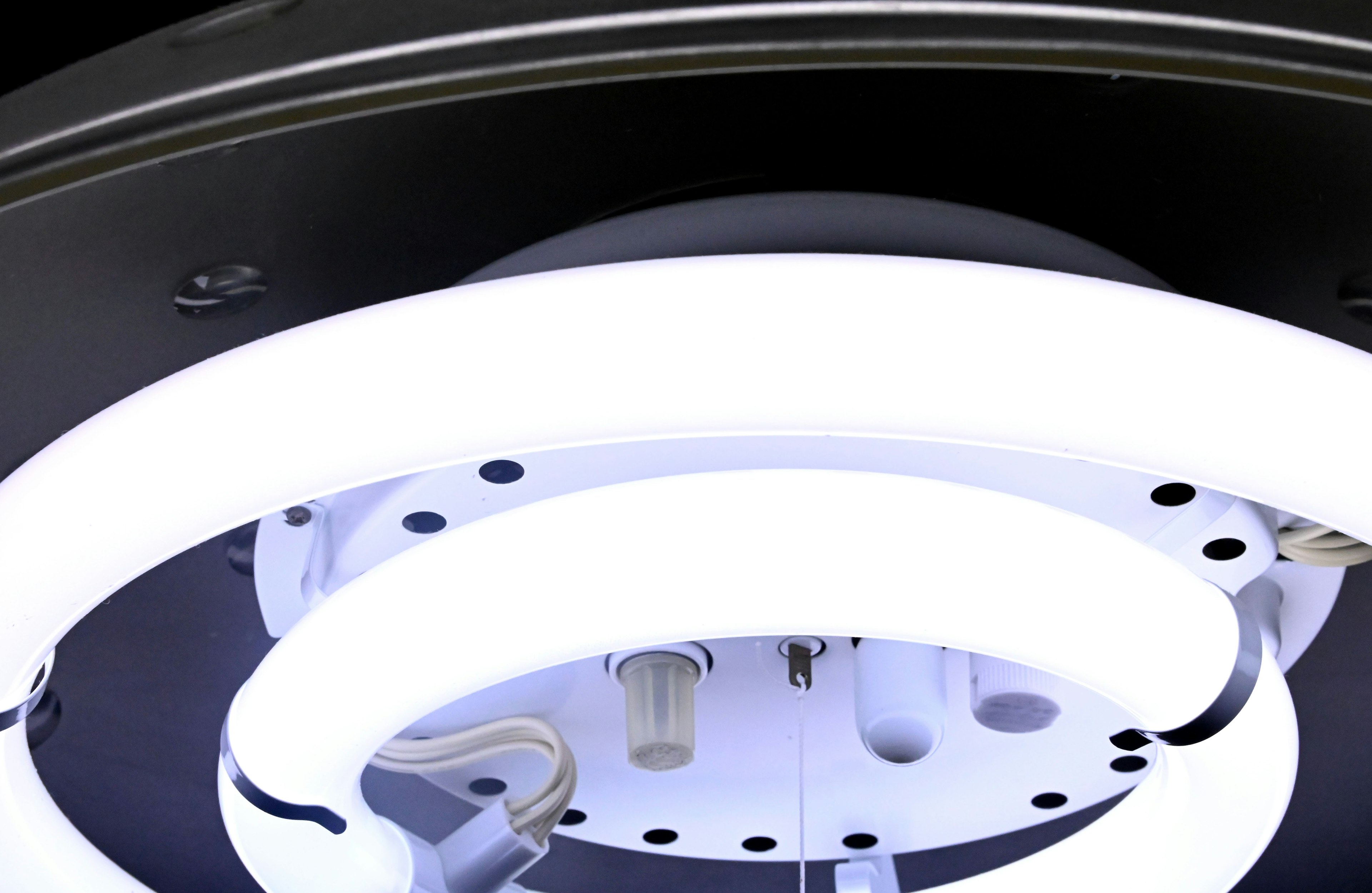 View from above showing the internal structure of a white LED ring light