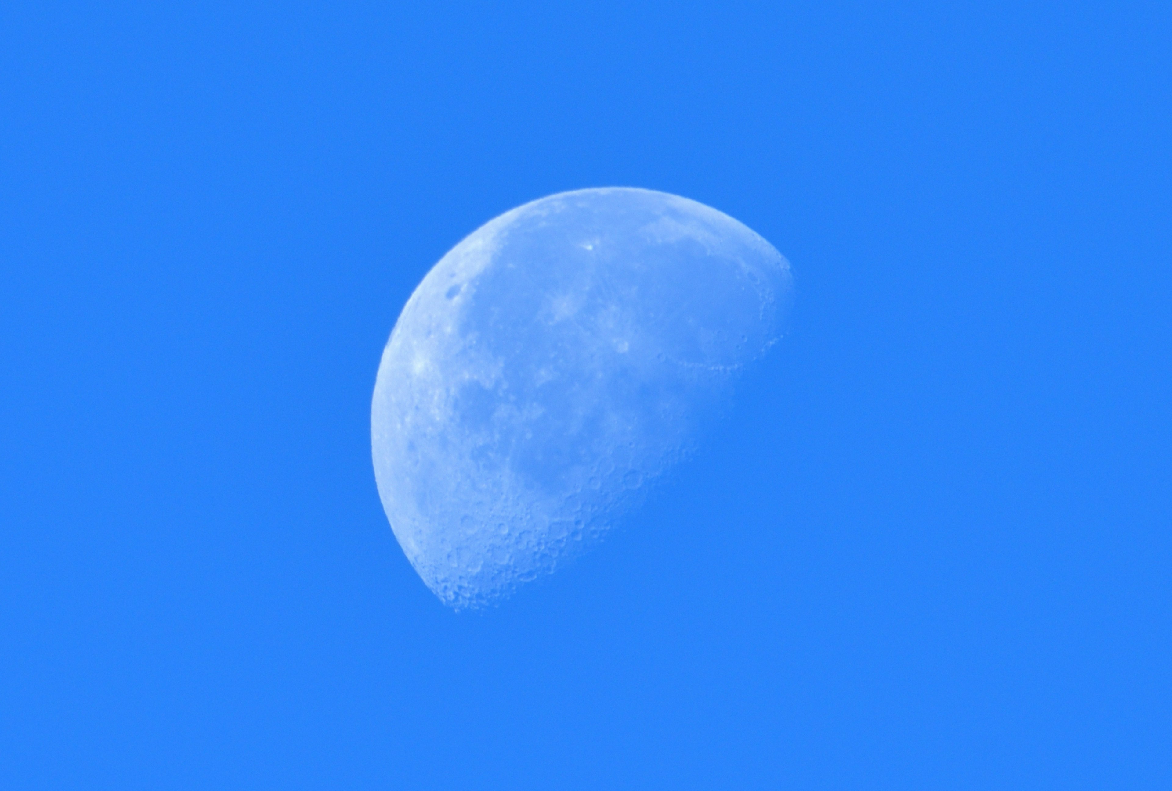 Bright half moon against a blue sky