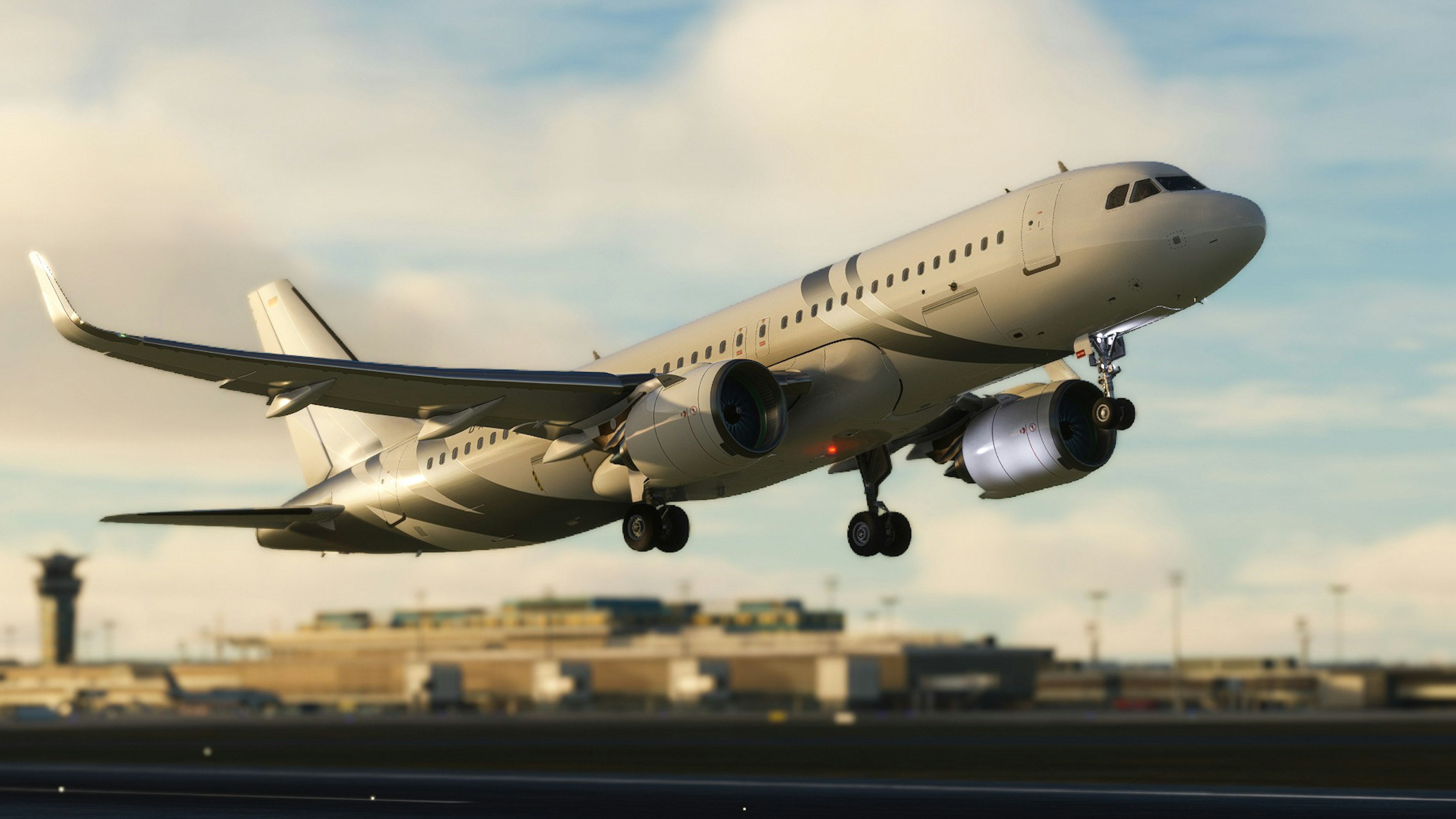 Airplane taking off with airport background