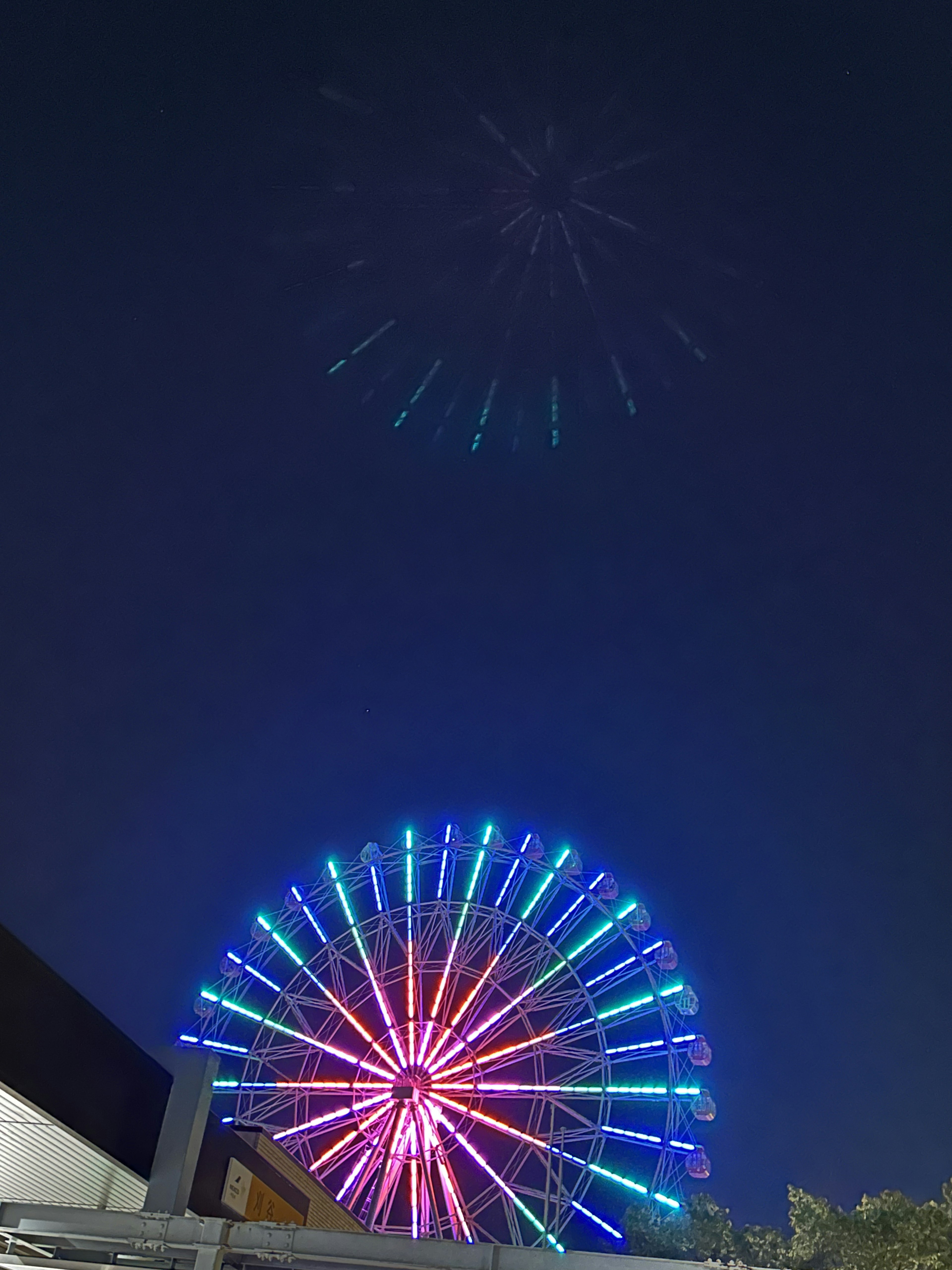 Grande roue illuminée colorée dans un ciel nocturne sombre