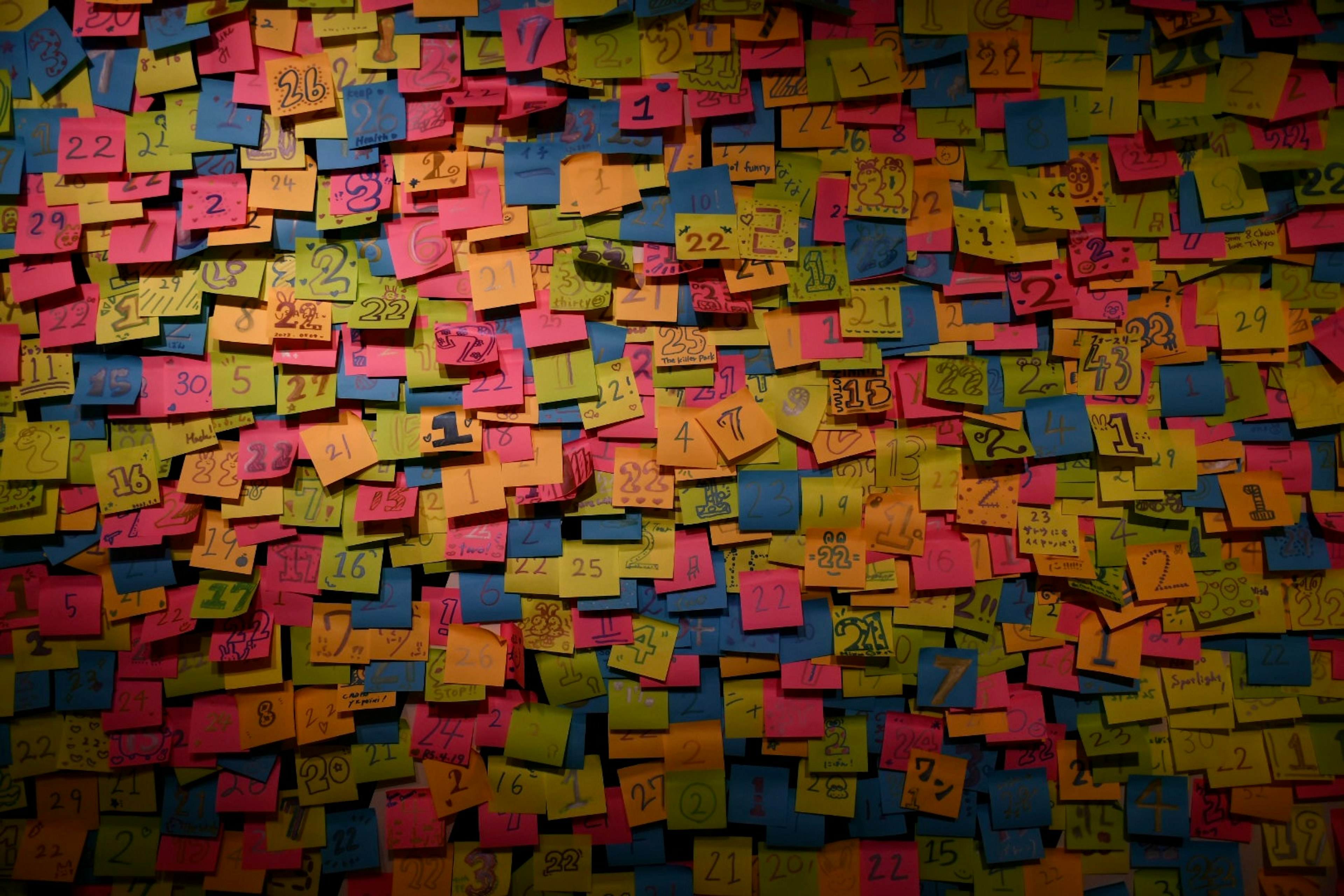 Colorful sticky notes covering a wall