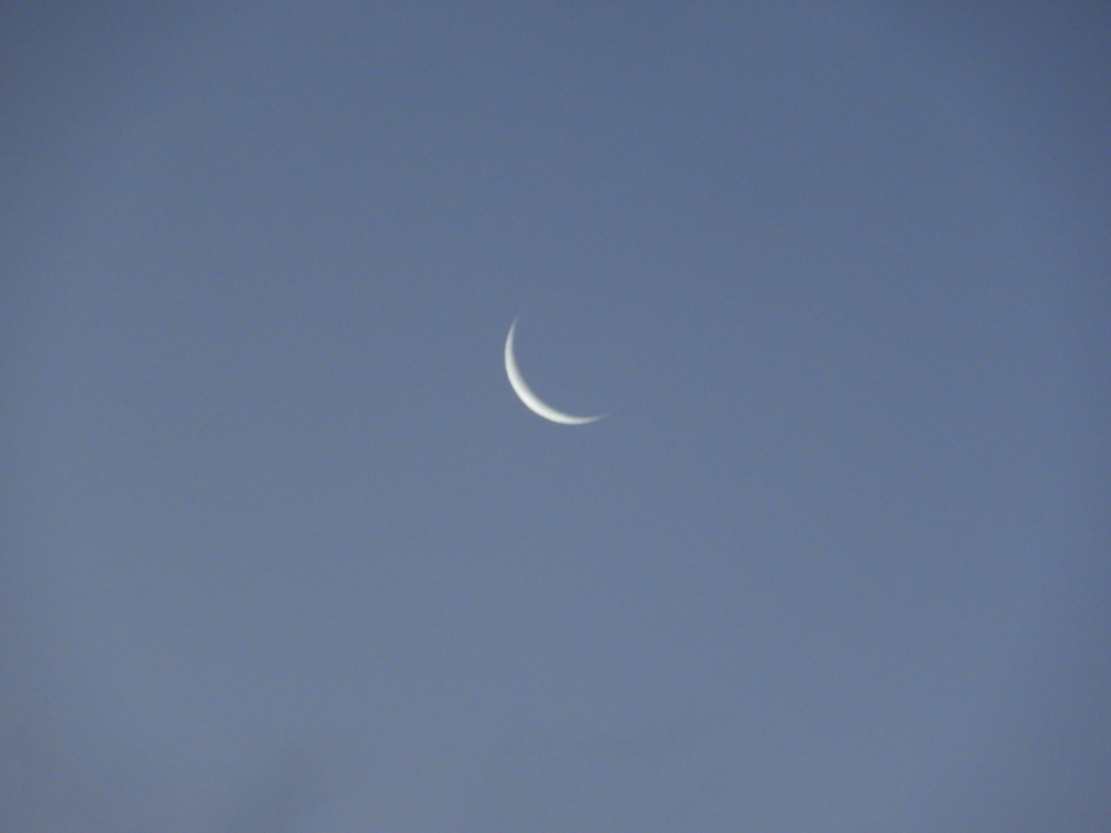 Delgada luna creciente en un cielo azul claro