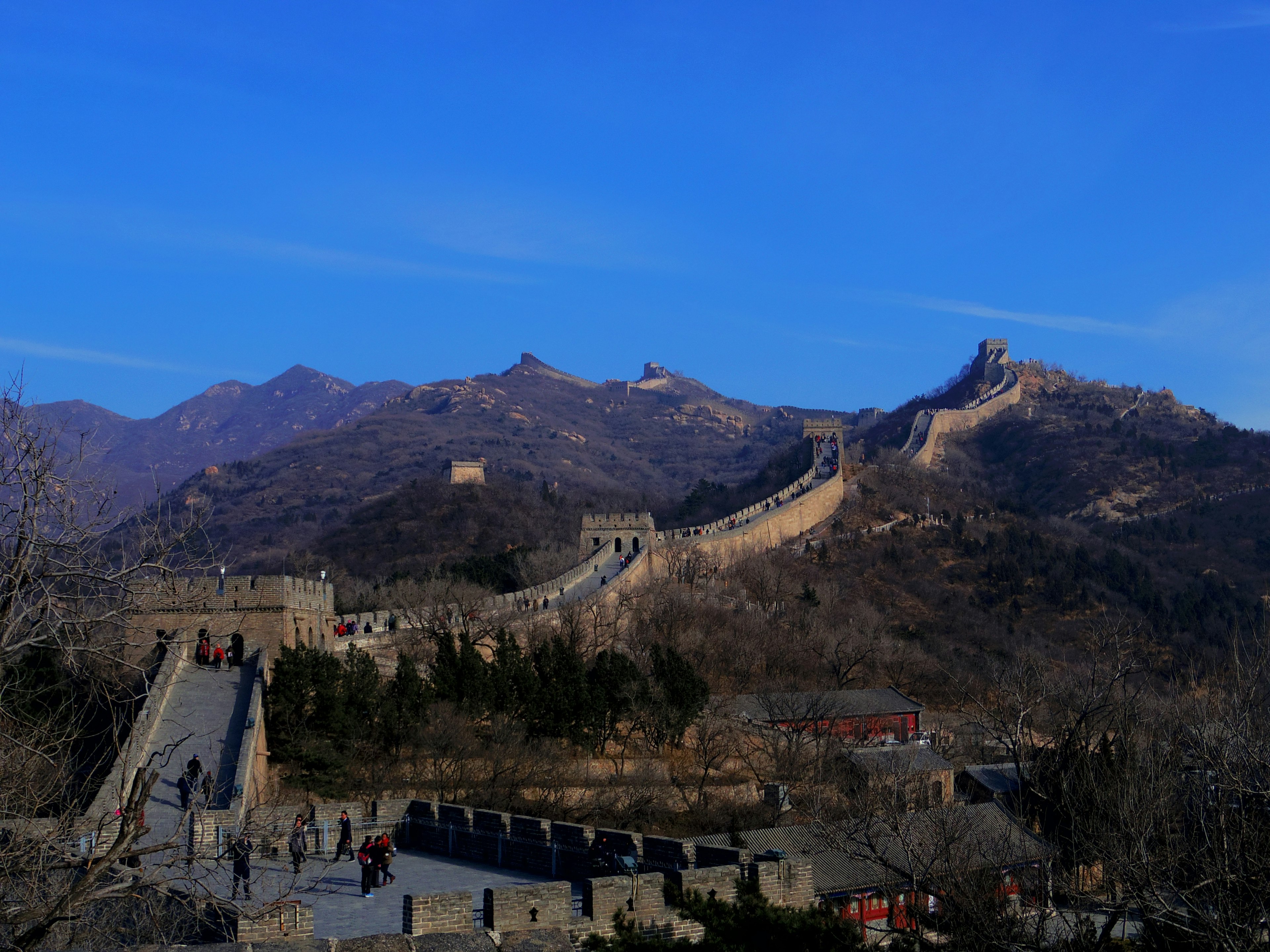 Majestic view of the Great Wall of China with blue sky