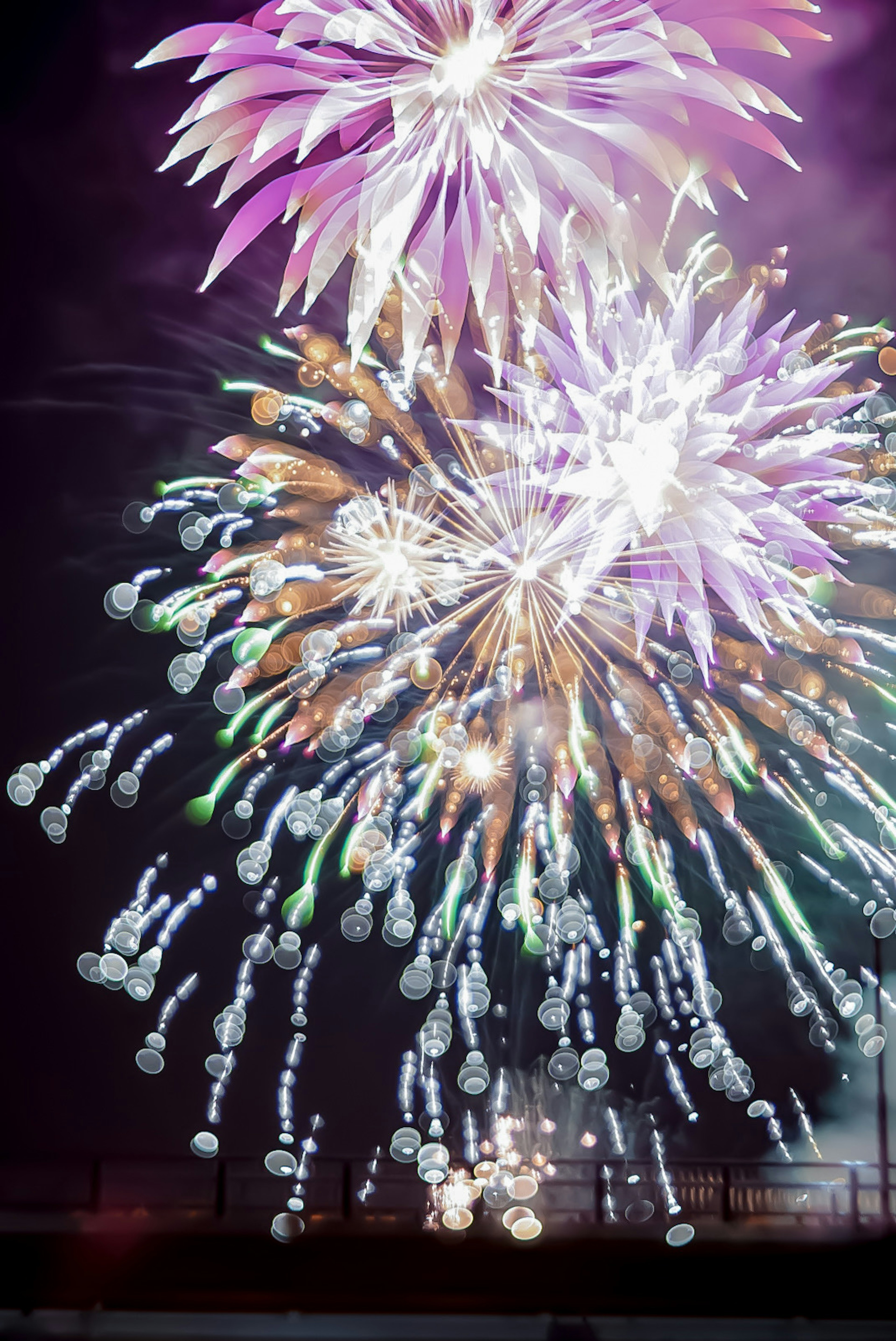 花火の色と形が美しい夜空のショット