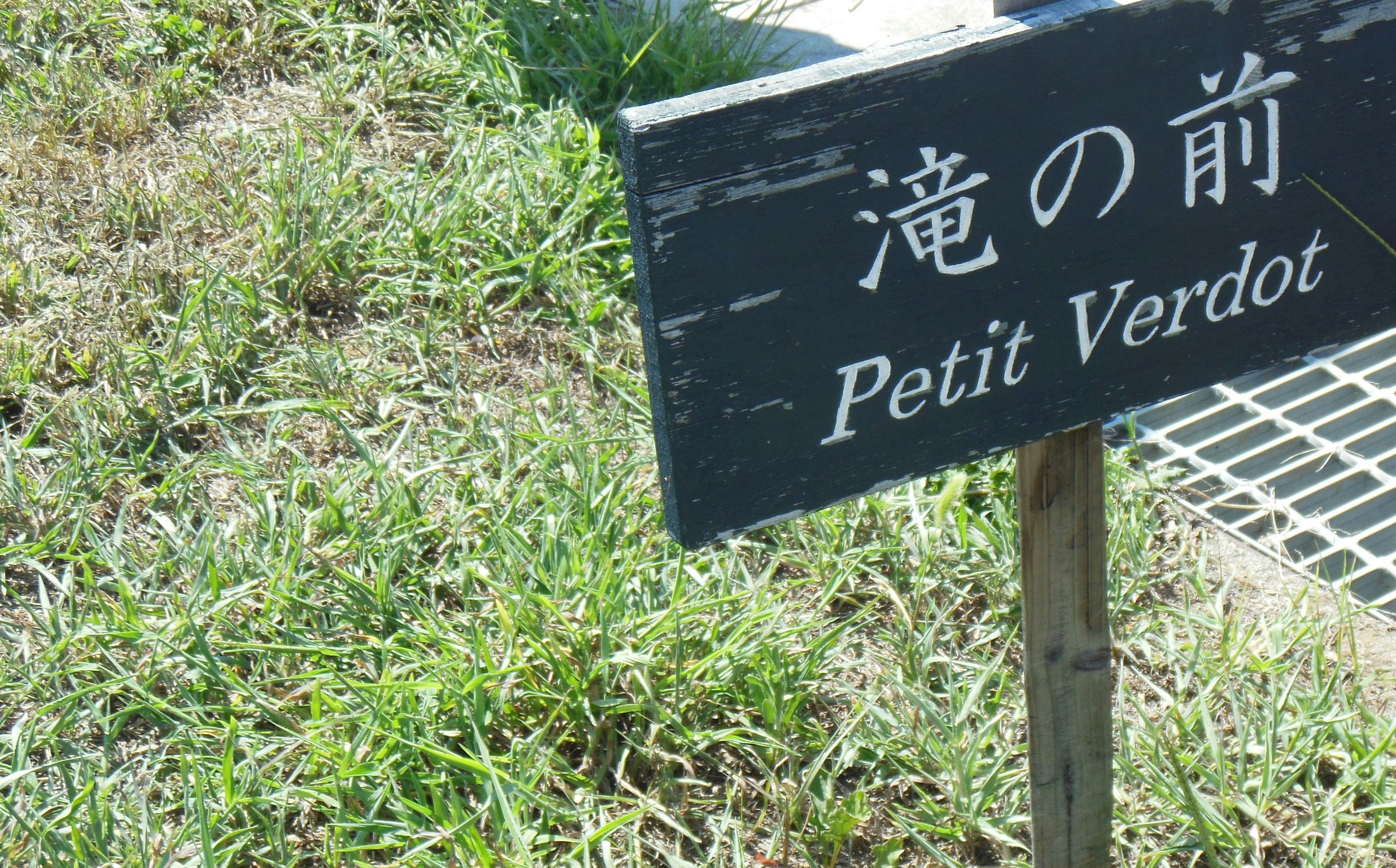 Sign indicating Petit Verdot in grassy area