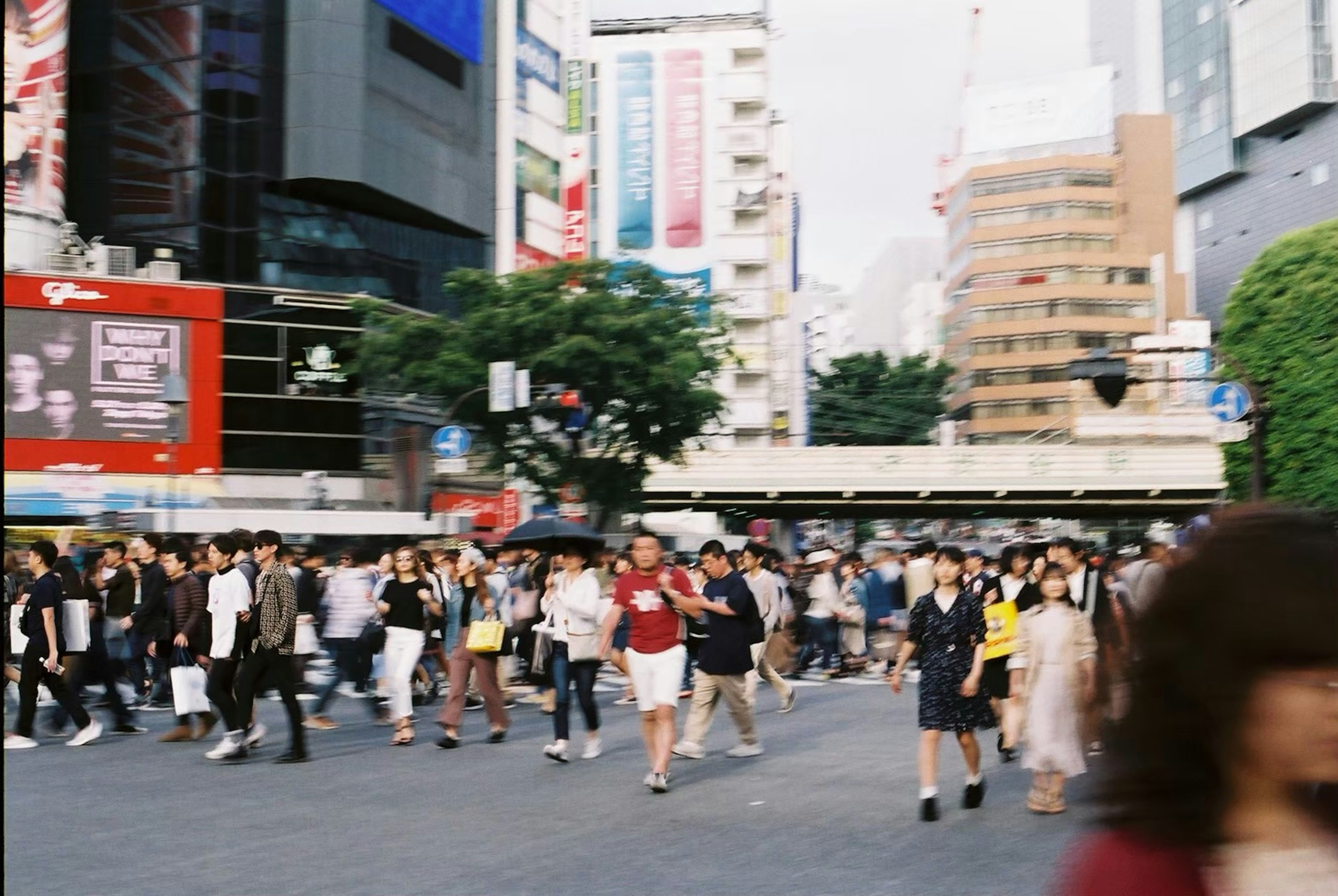 渋谷の繁忙な交差点で歩いている人々の群れ