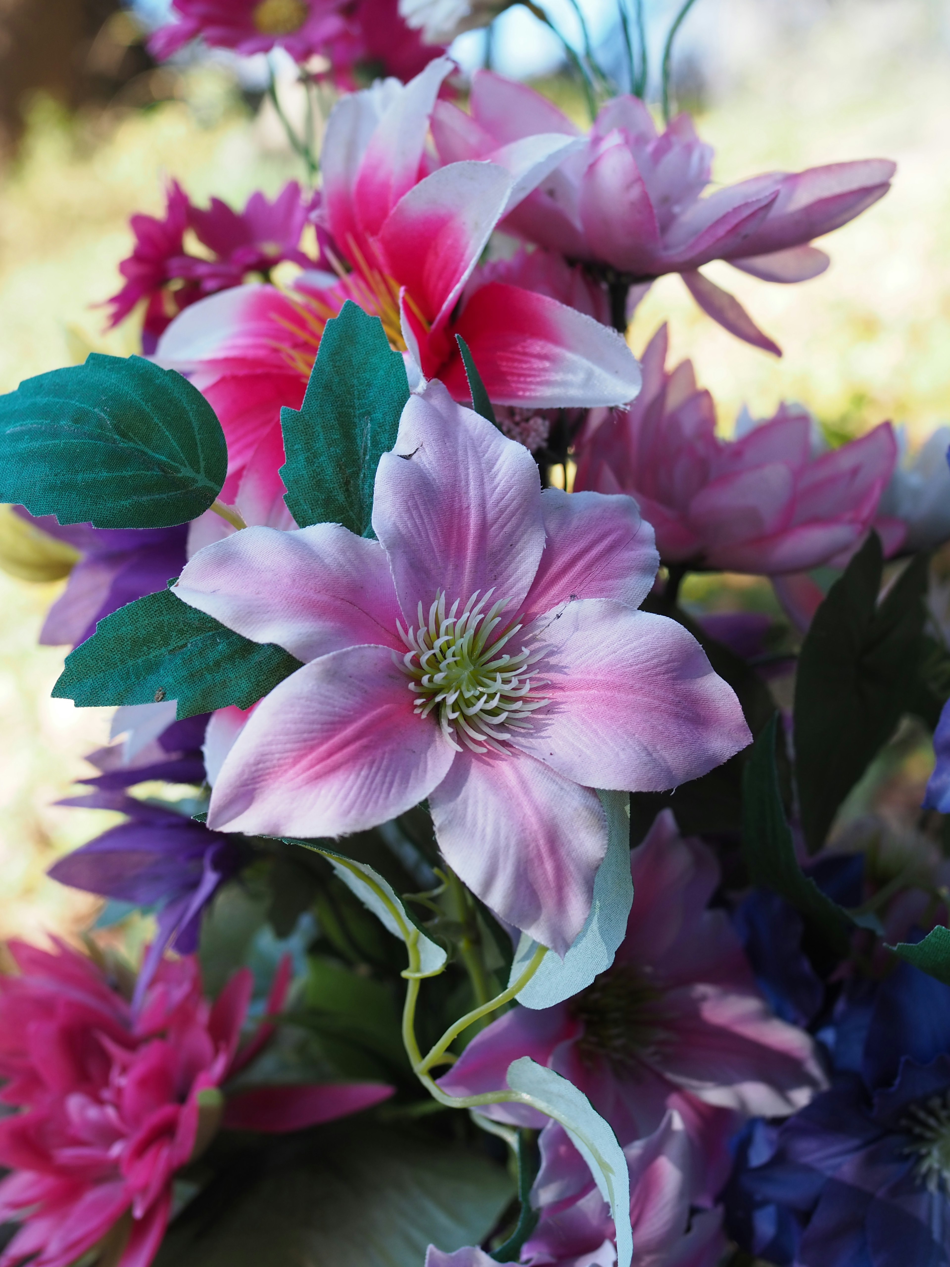 Beautiful arrangement of colorful artificial flowers