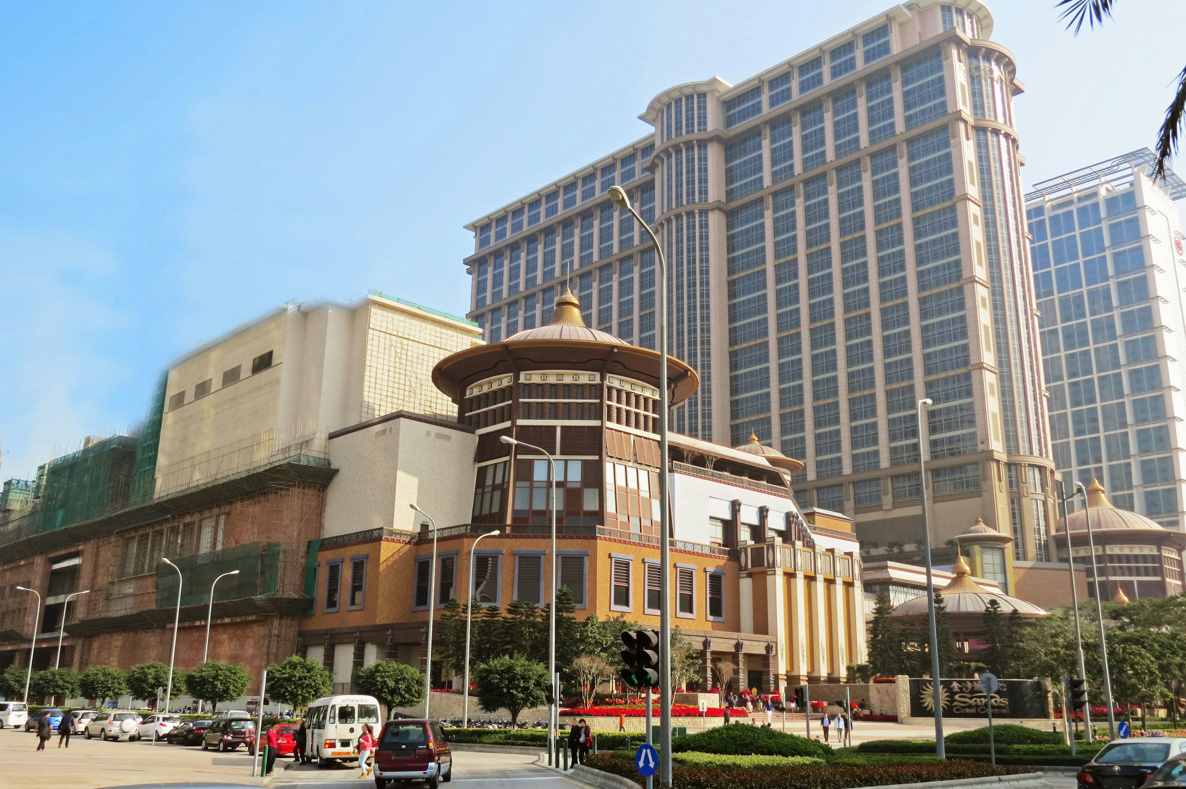 Cityscape featuring a blend of modern skyscrapers and traditional architecture