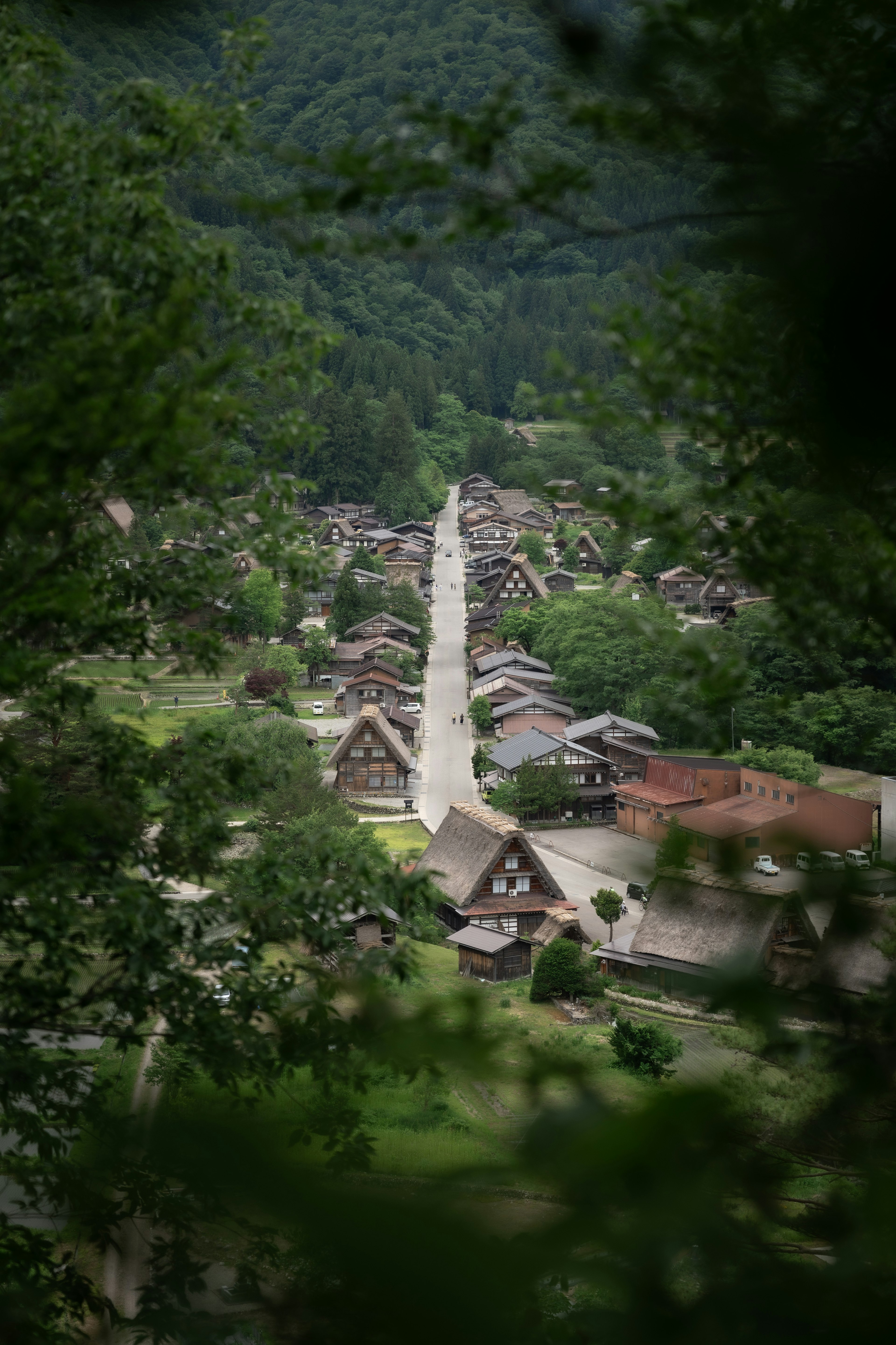 Vista escénica de un pueblo tradicional rodeado de vegetación