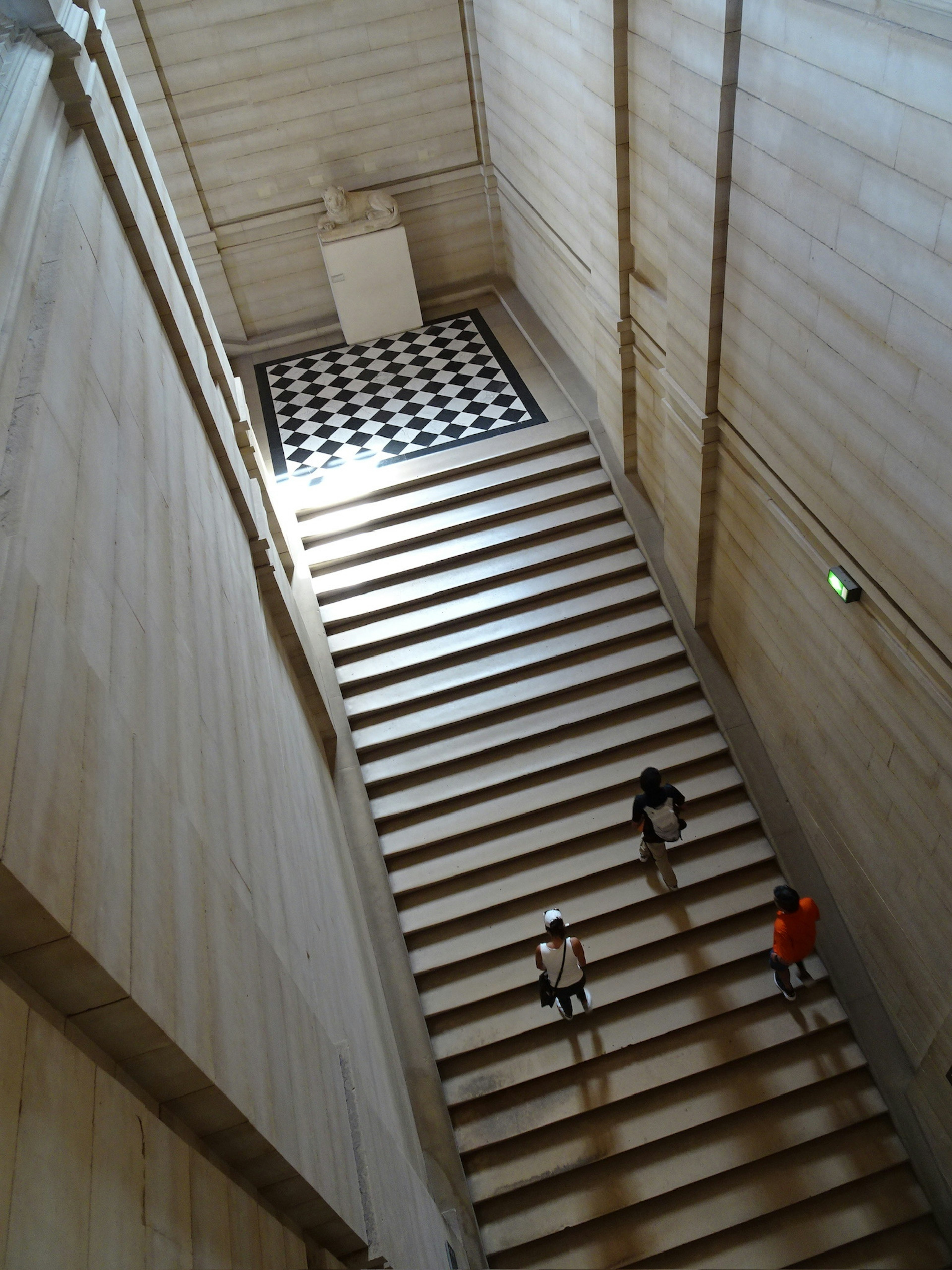 Image showing a staircase and checkered floor from an overhead perspective