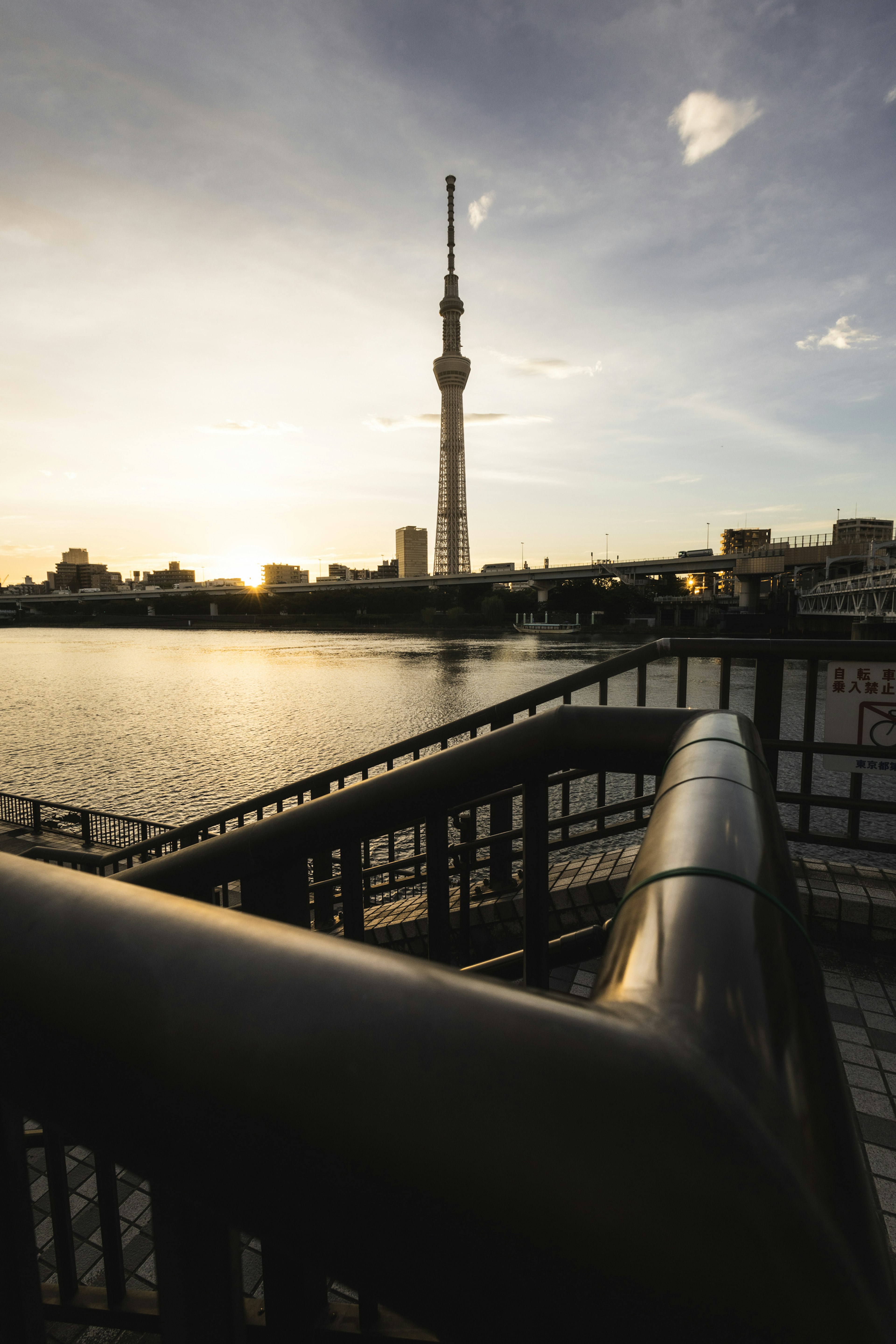 夕日を背景にした東京スカイツリーの美しい景色