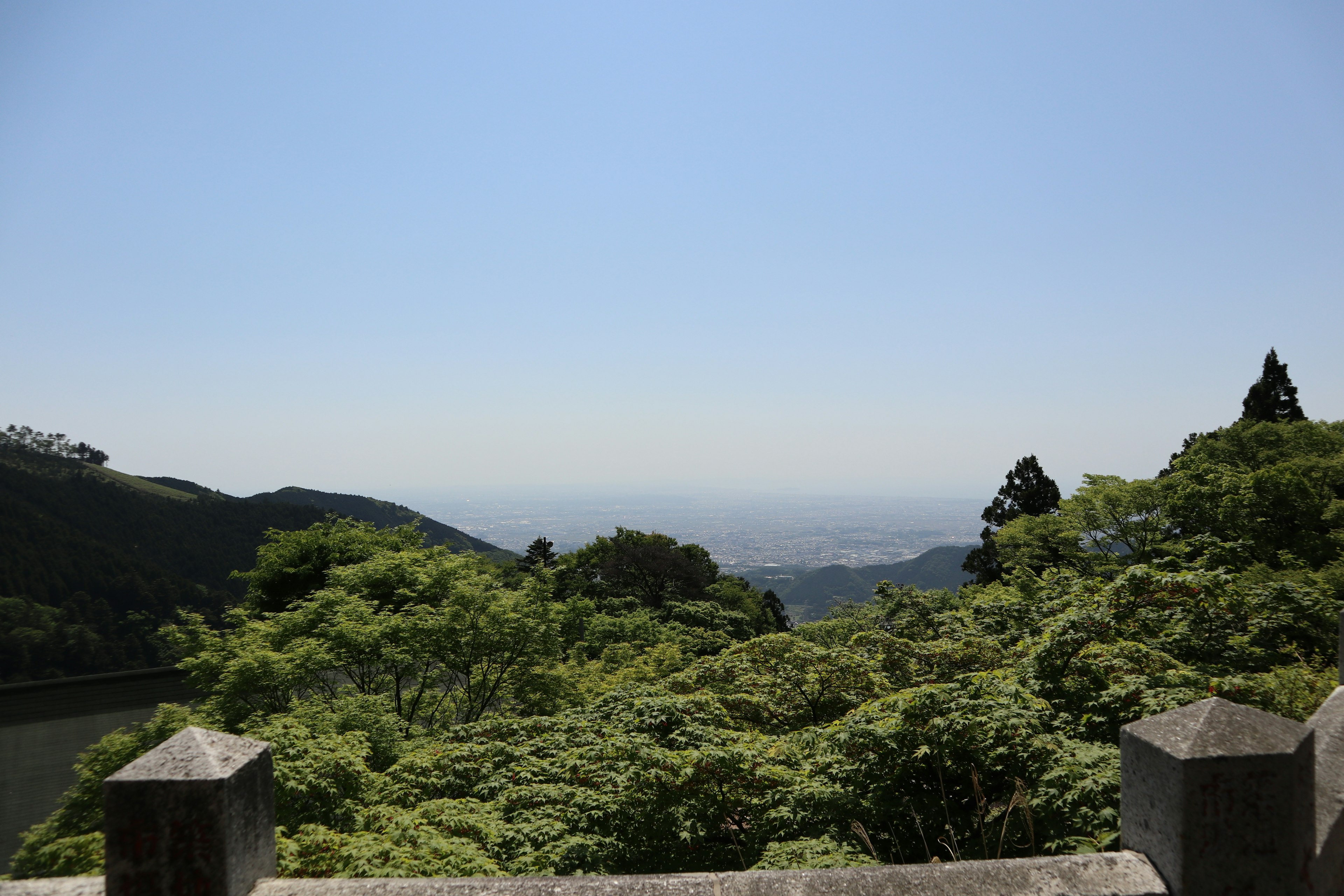 Vue panoramique de collines verdoyantes sous un ciel bleu clair