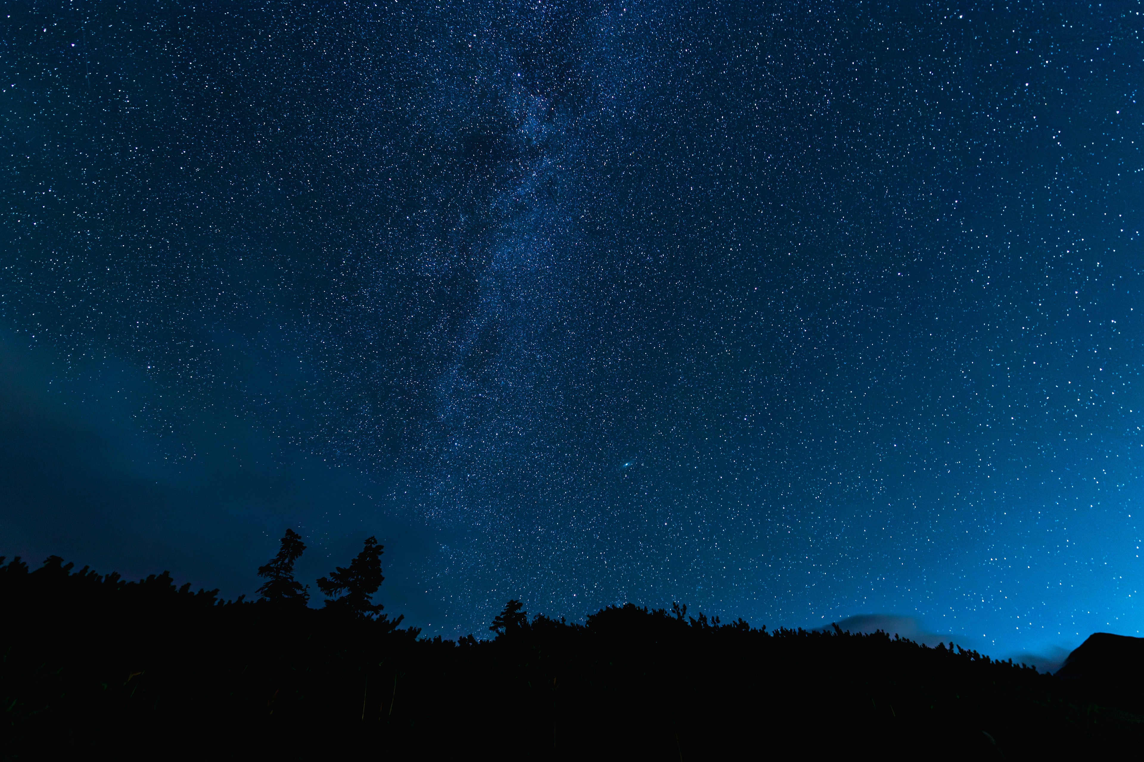 Schöne nächtliche Landschaft mit sternenklarem Himmel und tiefblauem Hintergrund