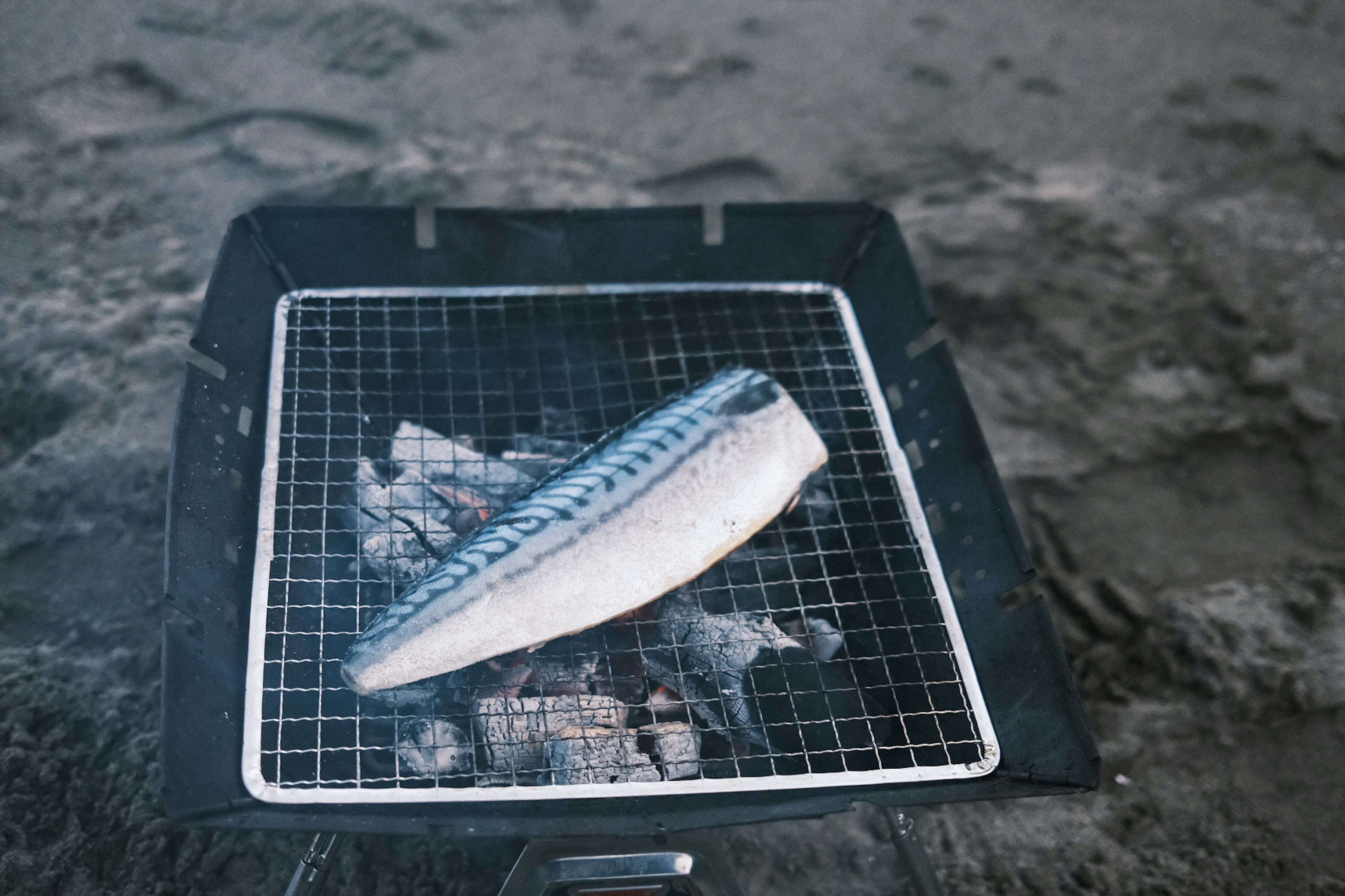 燒烤架上的烤鯖魚片