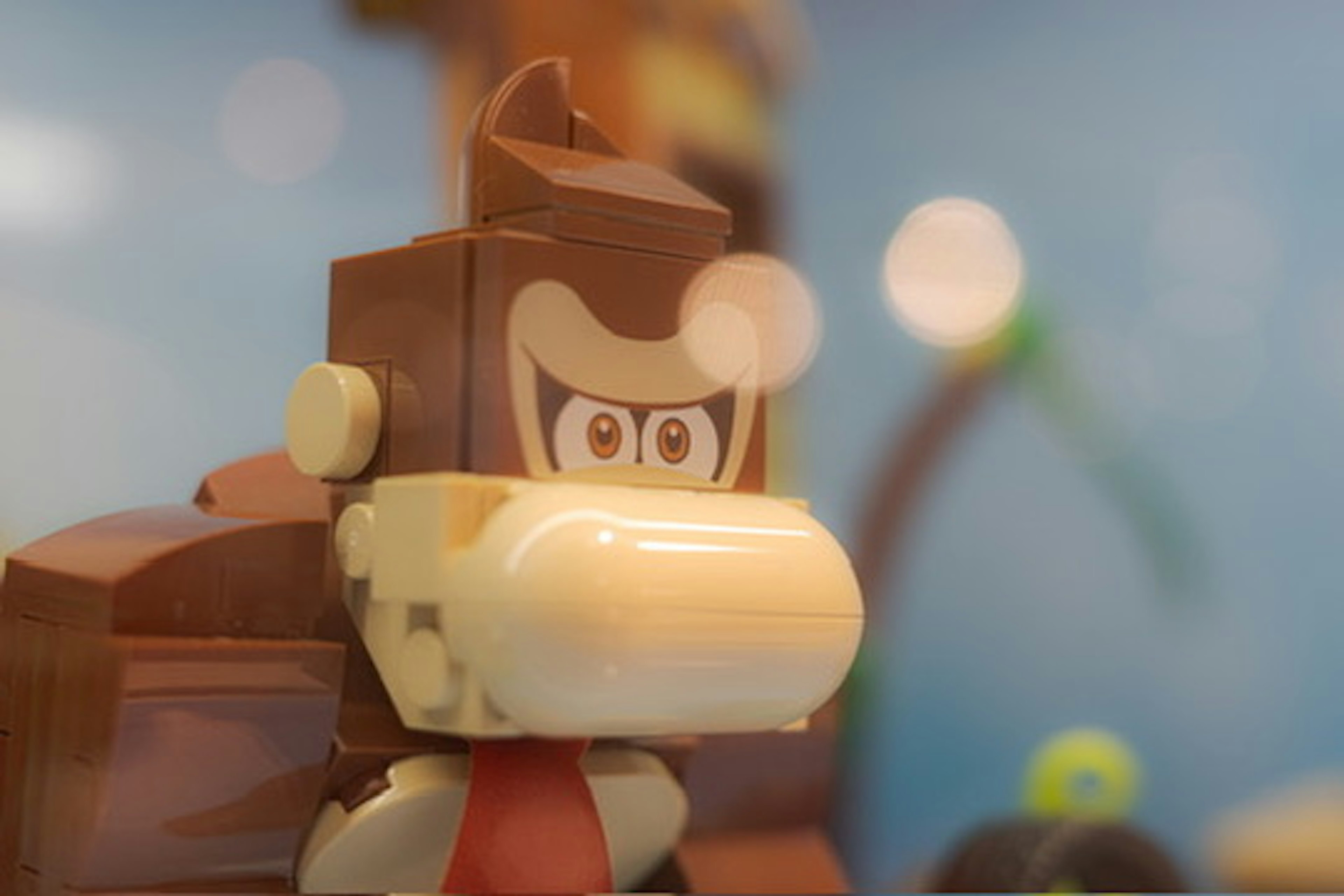 Lego-style Donkey Kong character looking playfully