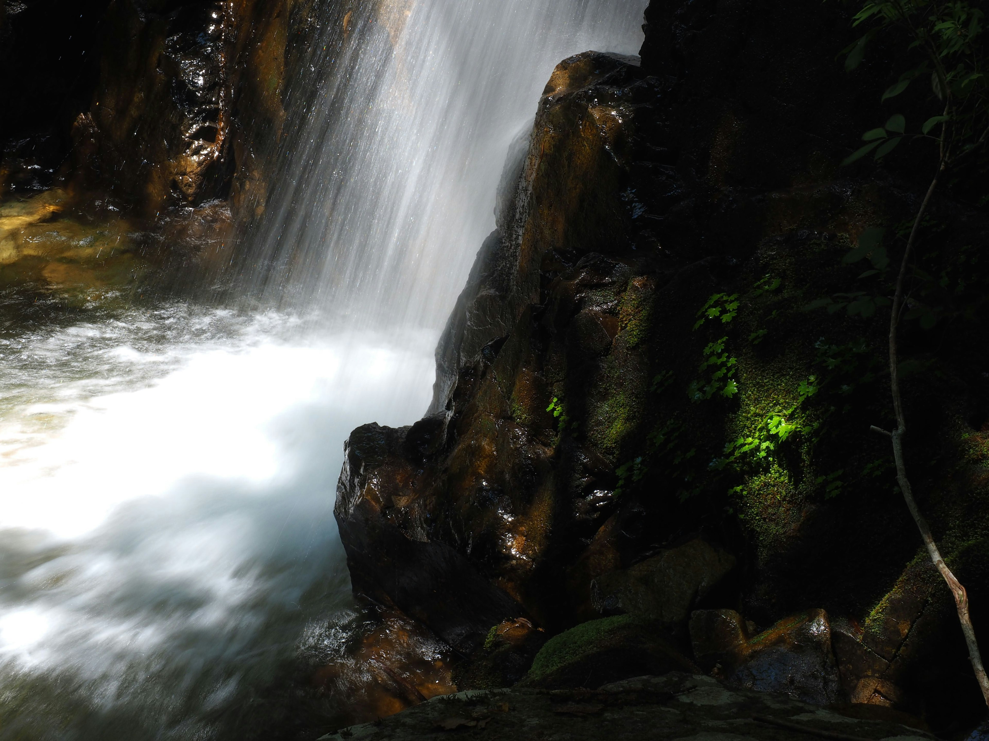 Immagine che cattura rocce e acqua che scorre vicino a una cascata