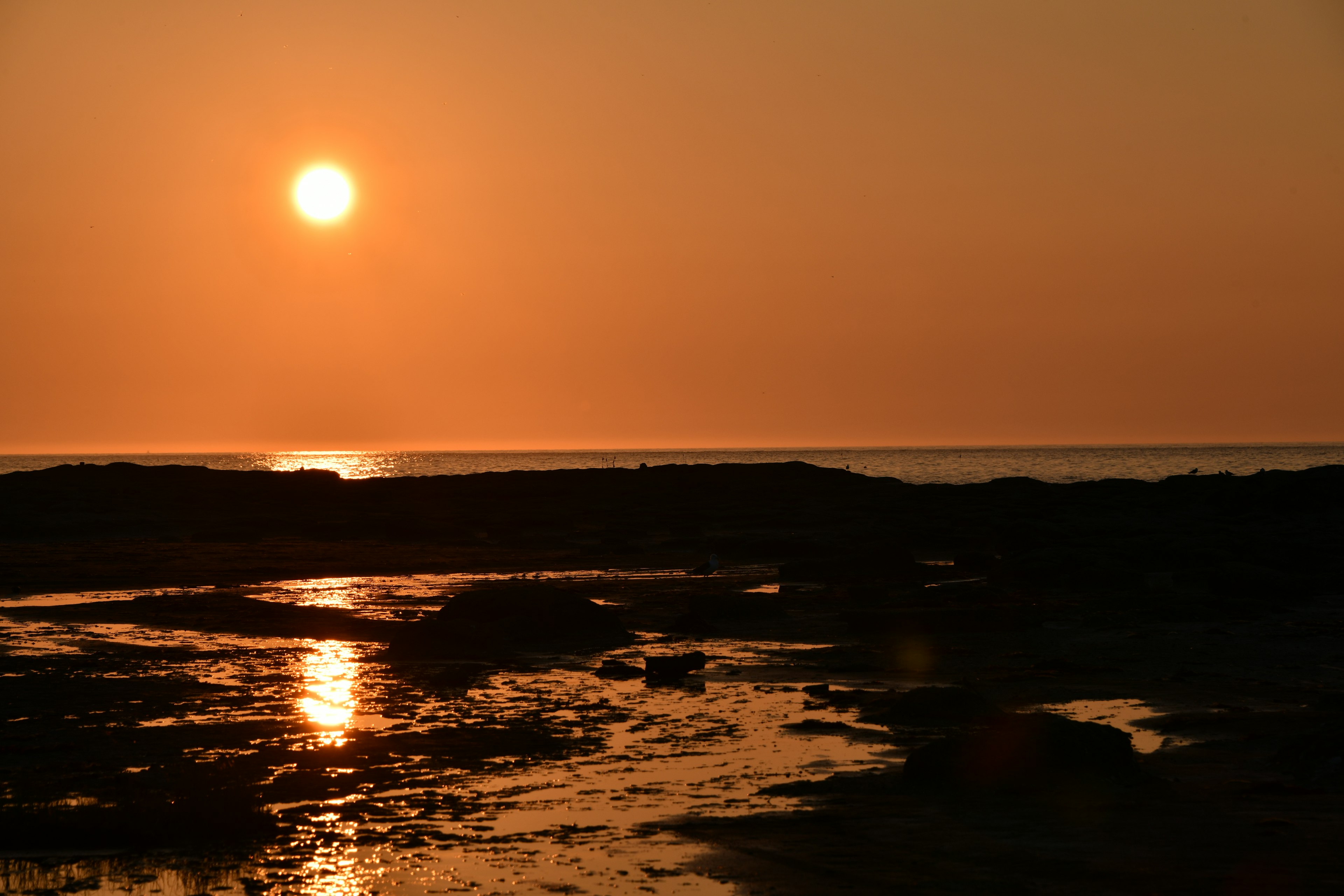 Beautiful landscape with sunset reflecting on the sea