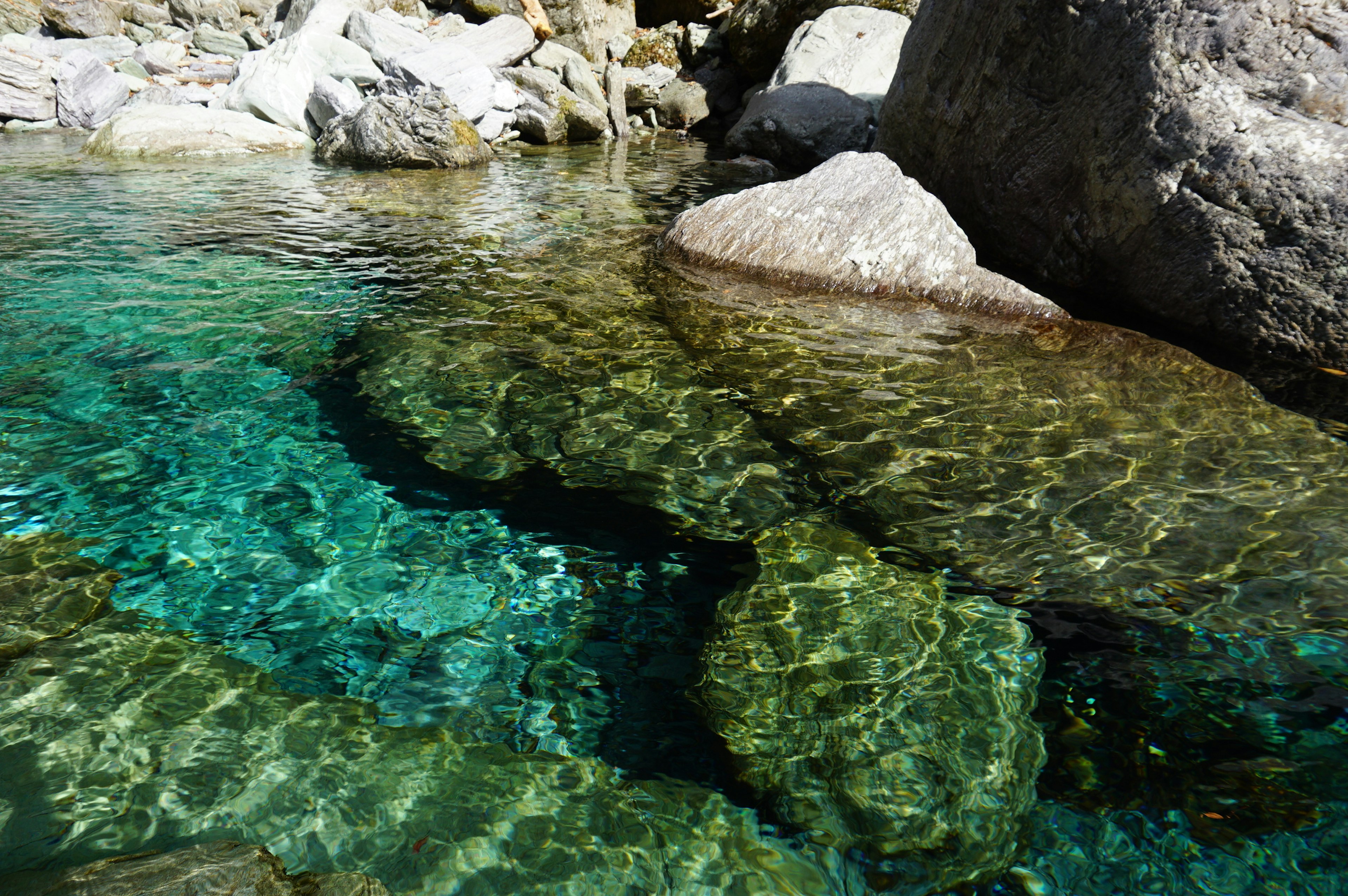 Clear water revealing rocks beneath the surface