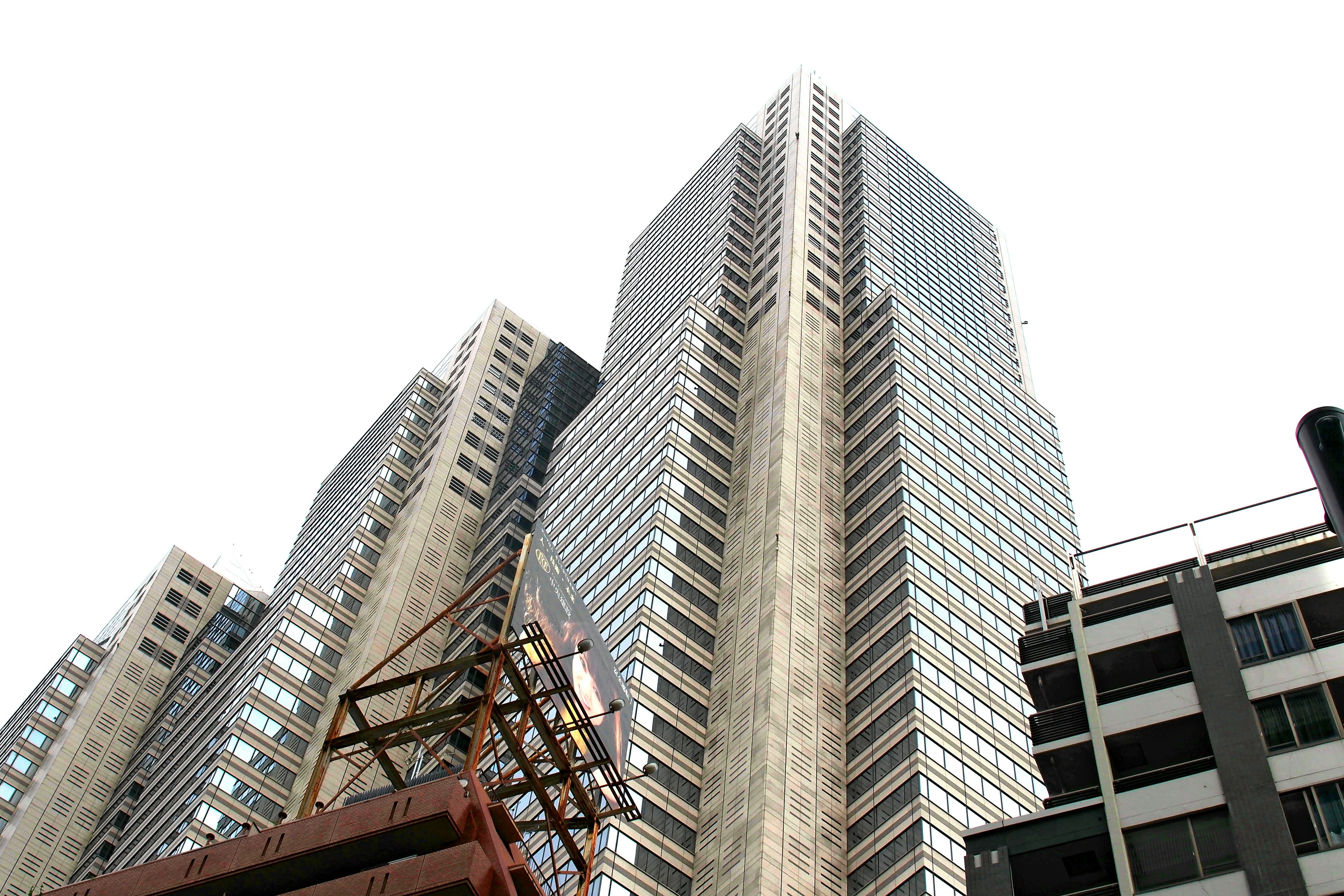 Close-up of a skyscraper with modern design and glass facade