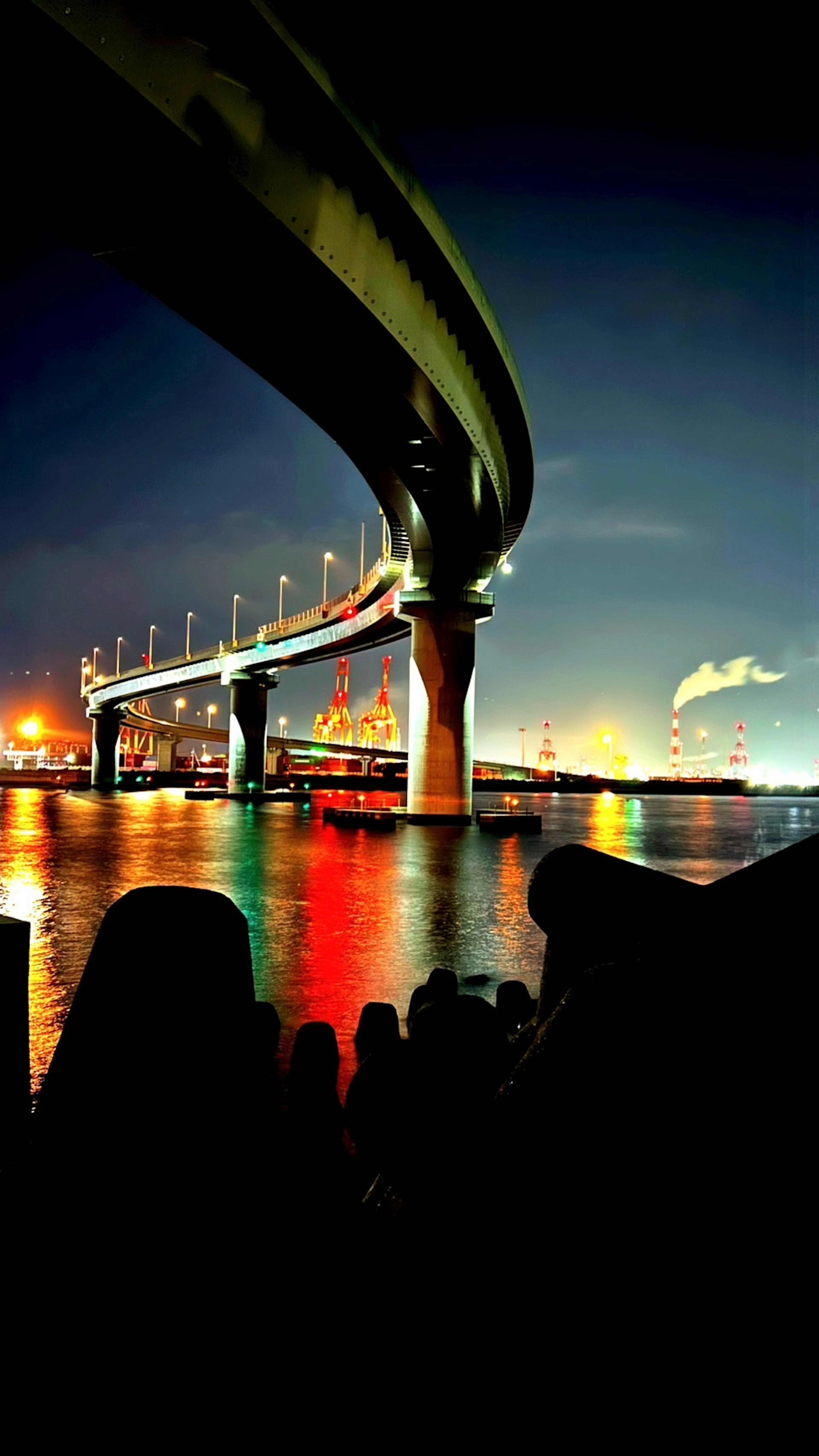 夜景の橋と水面の反射が美しい風景