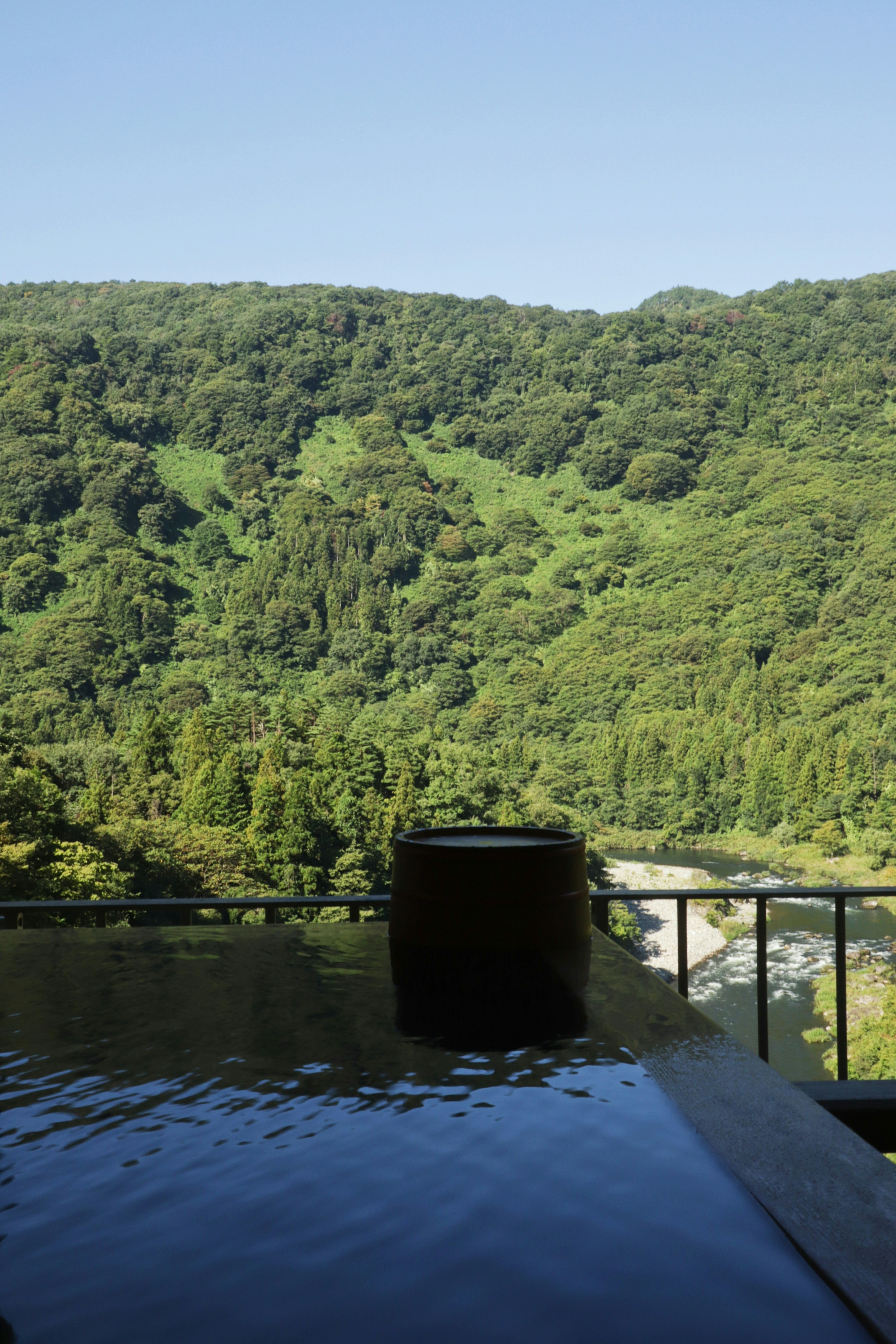 Vista panoramica di montagne verdi lussureggianti con una superficie d'acqua riflettente