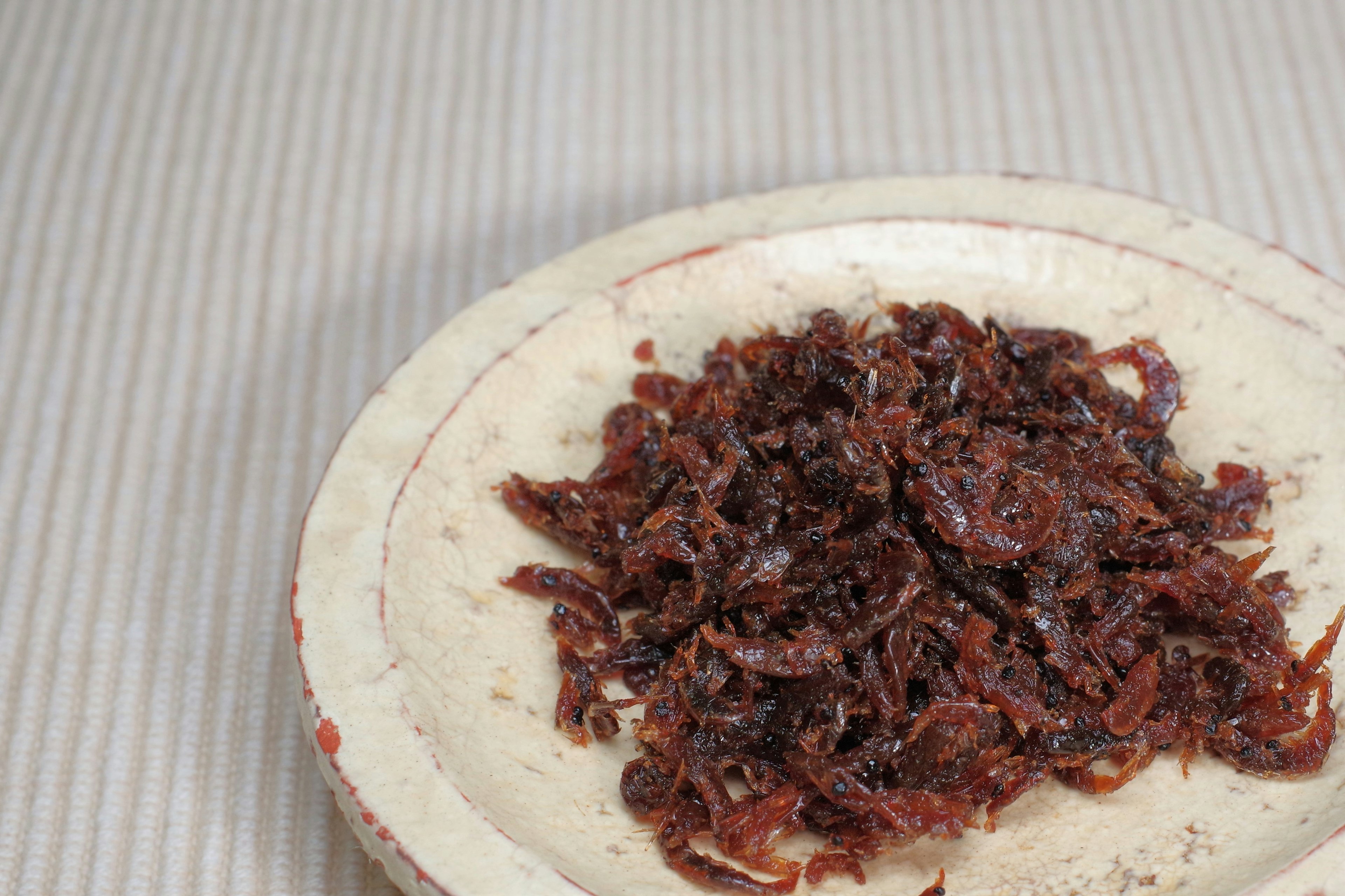 Shredded dried meat served on a plate