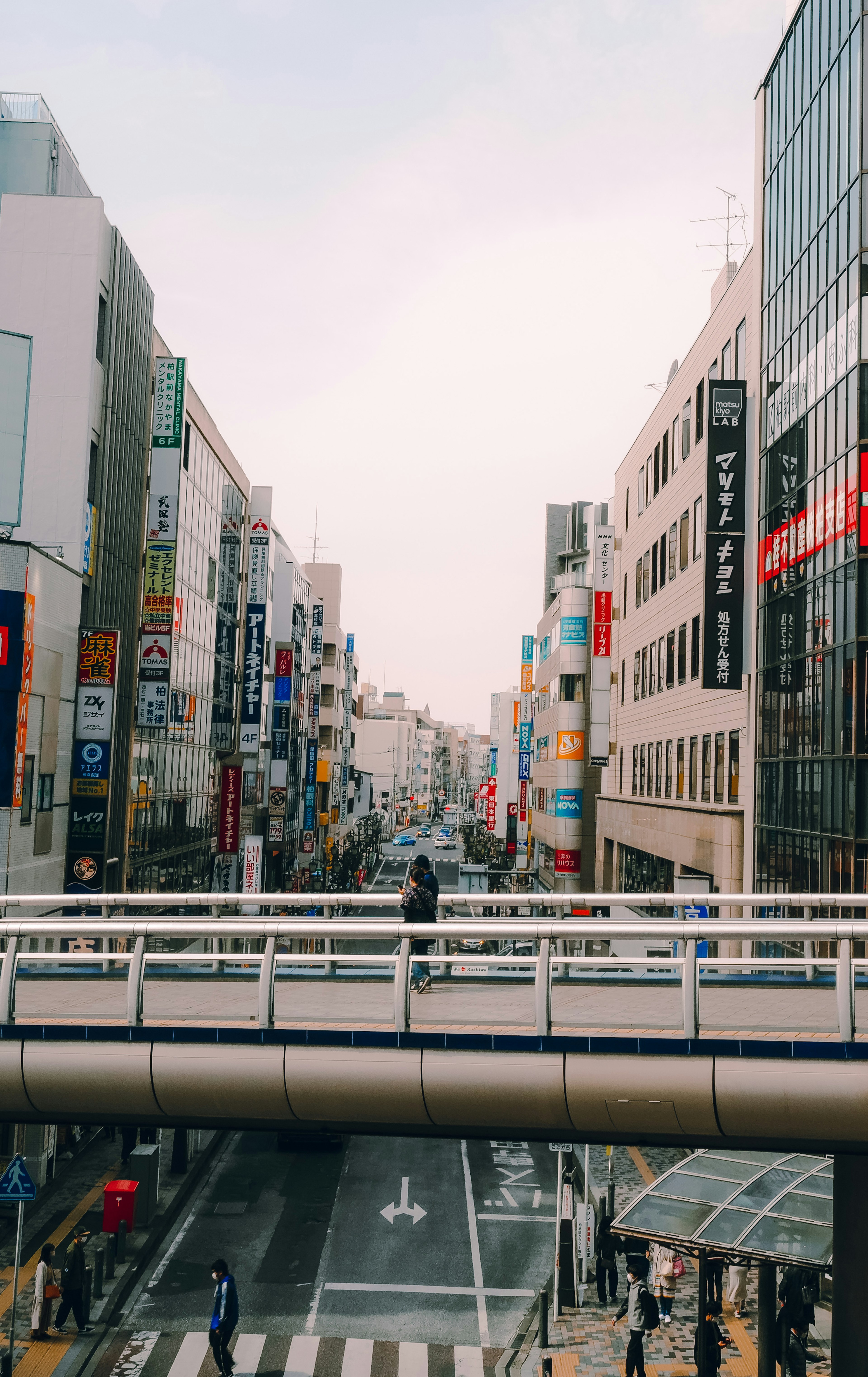 Paysage urbain vu depuis un pont piéton dans une rue animée