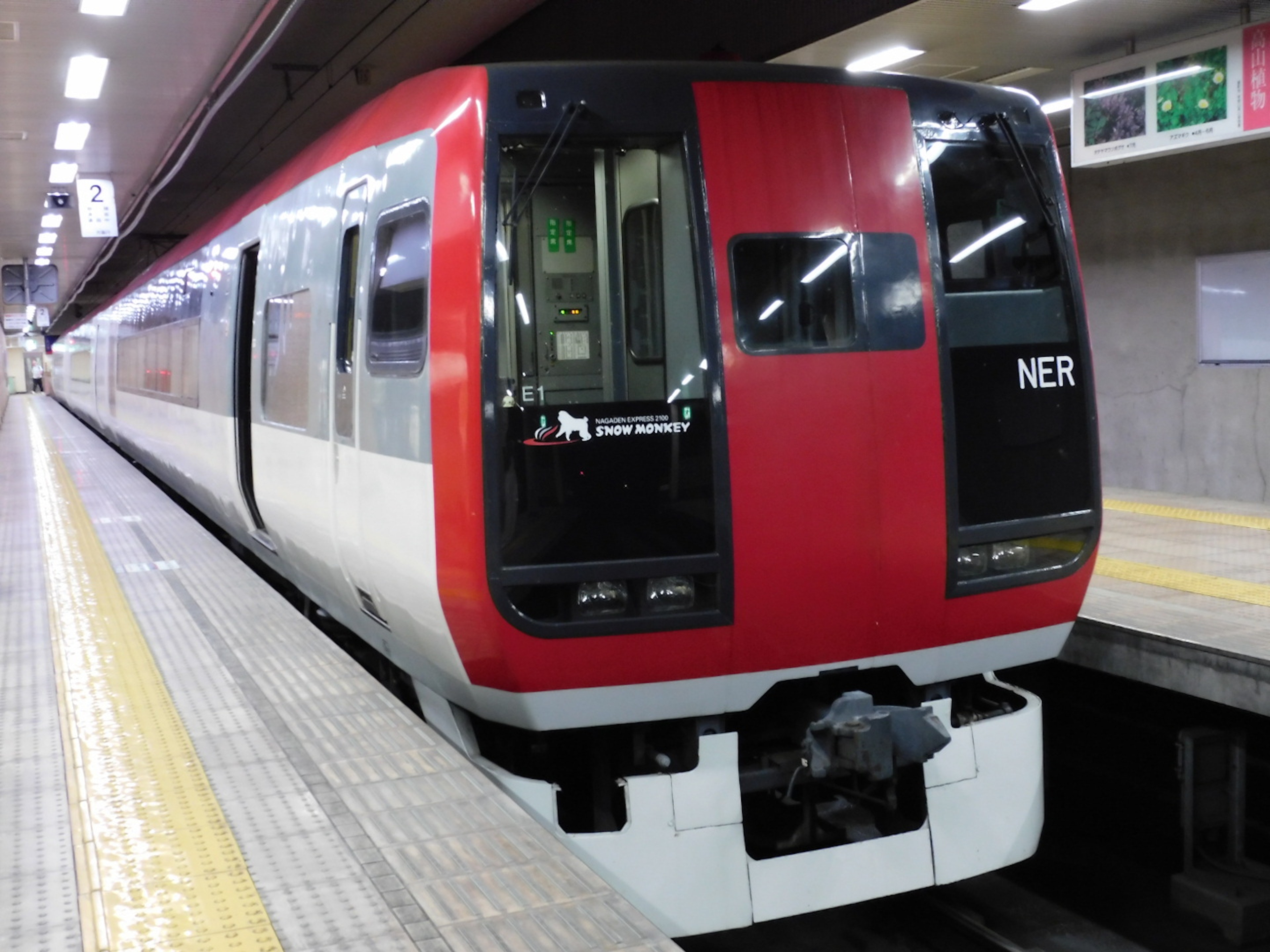 Tren rojo y blanco estacionado en una estación