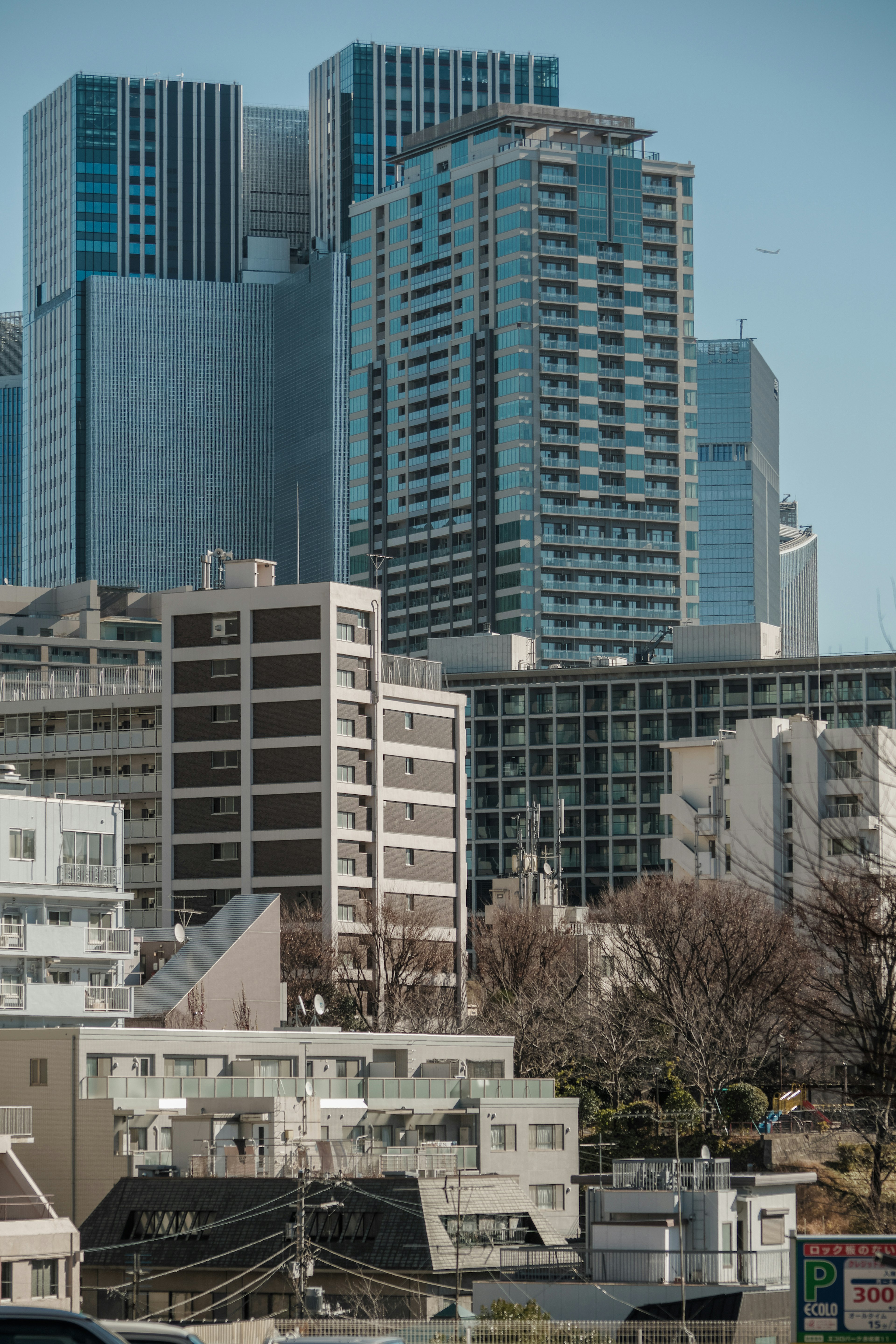 Urban landscape featuring a mix of skyscrapers and residential buildings