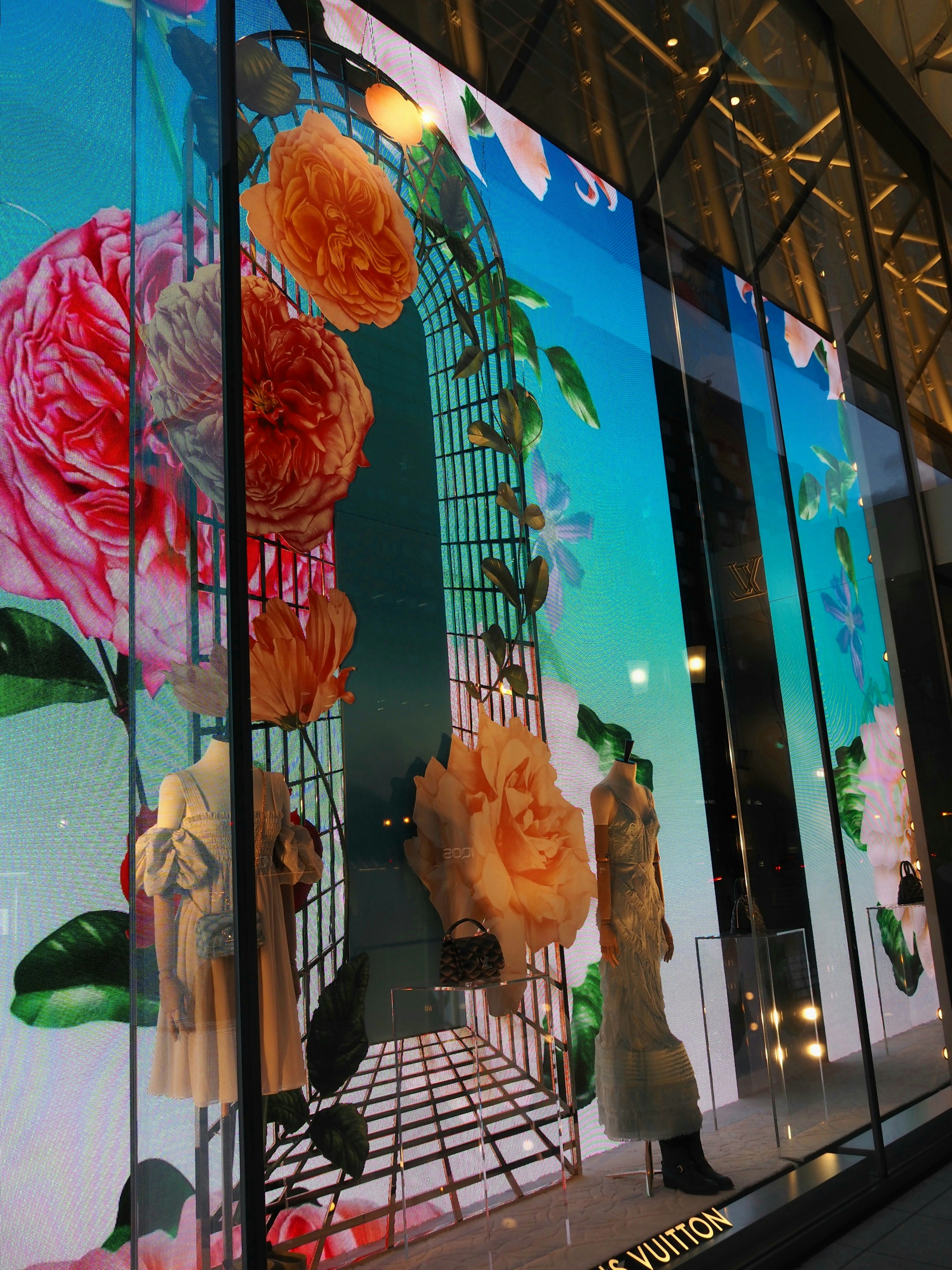 Colorful floral pattern in a stylish storefront display