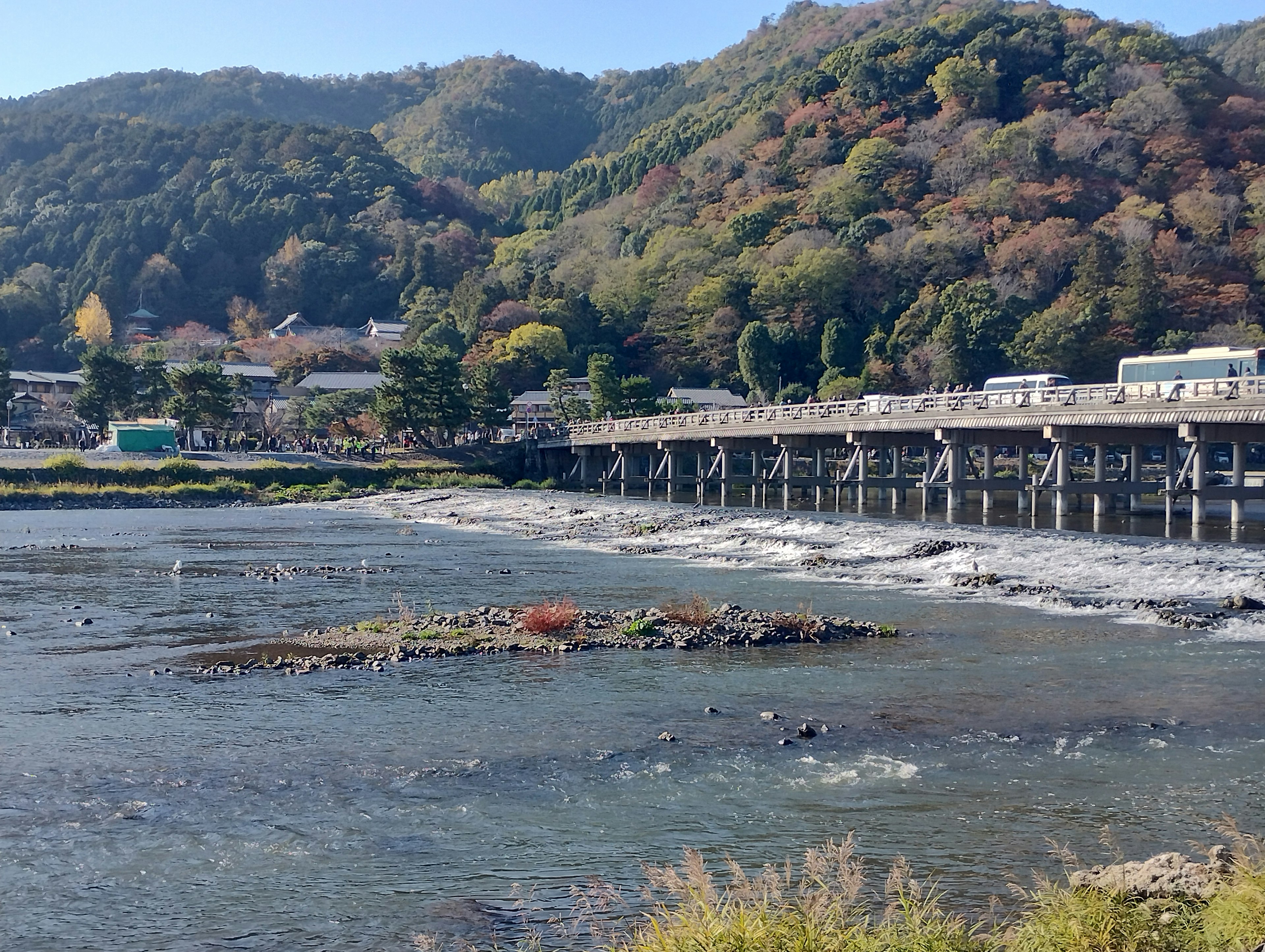 Scenic view of a calm river with mountains in the background