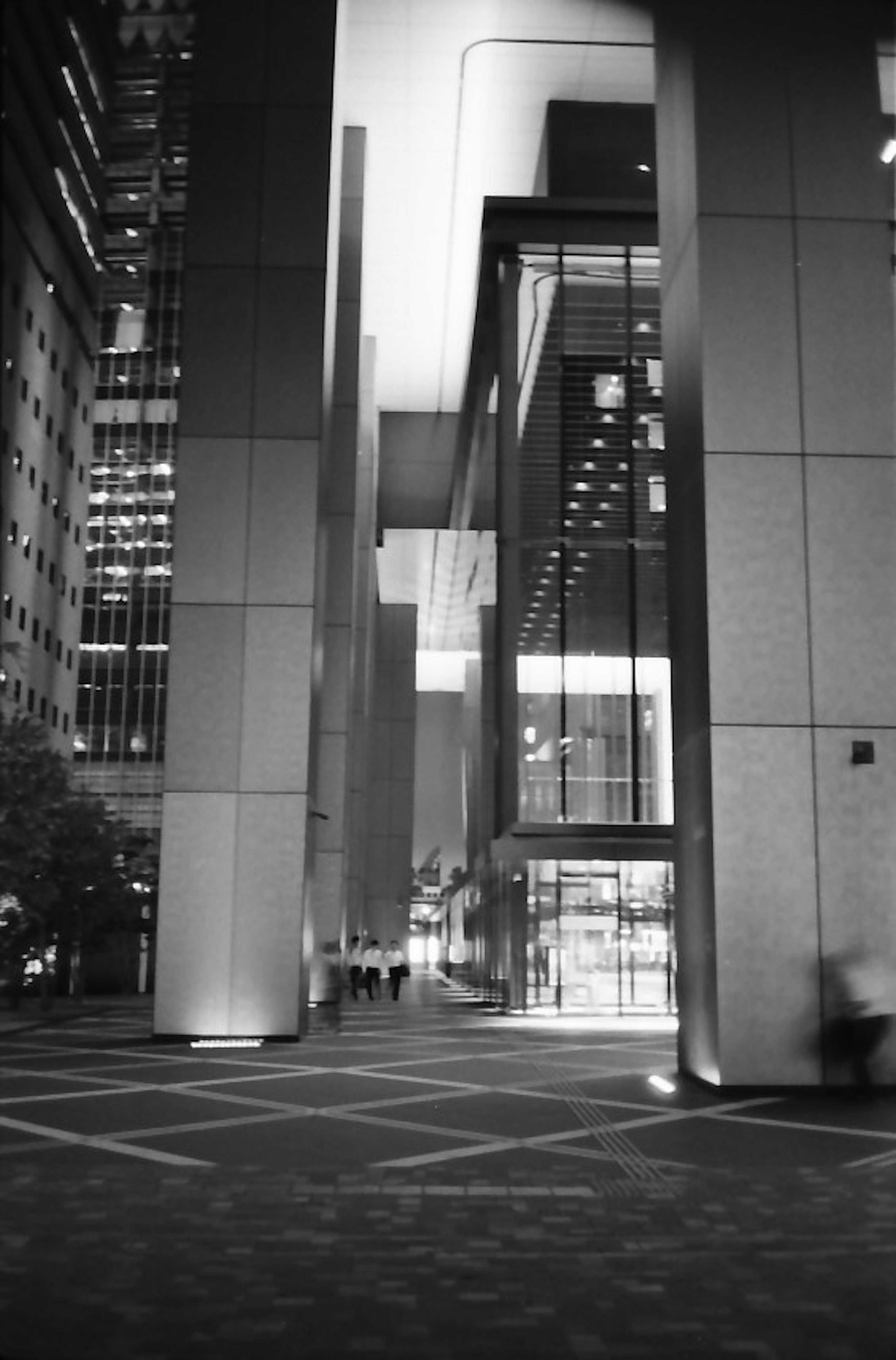 Modern architectural walkway between skyscrapers