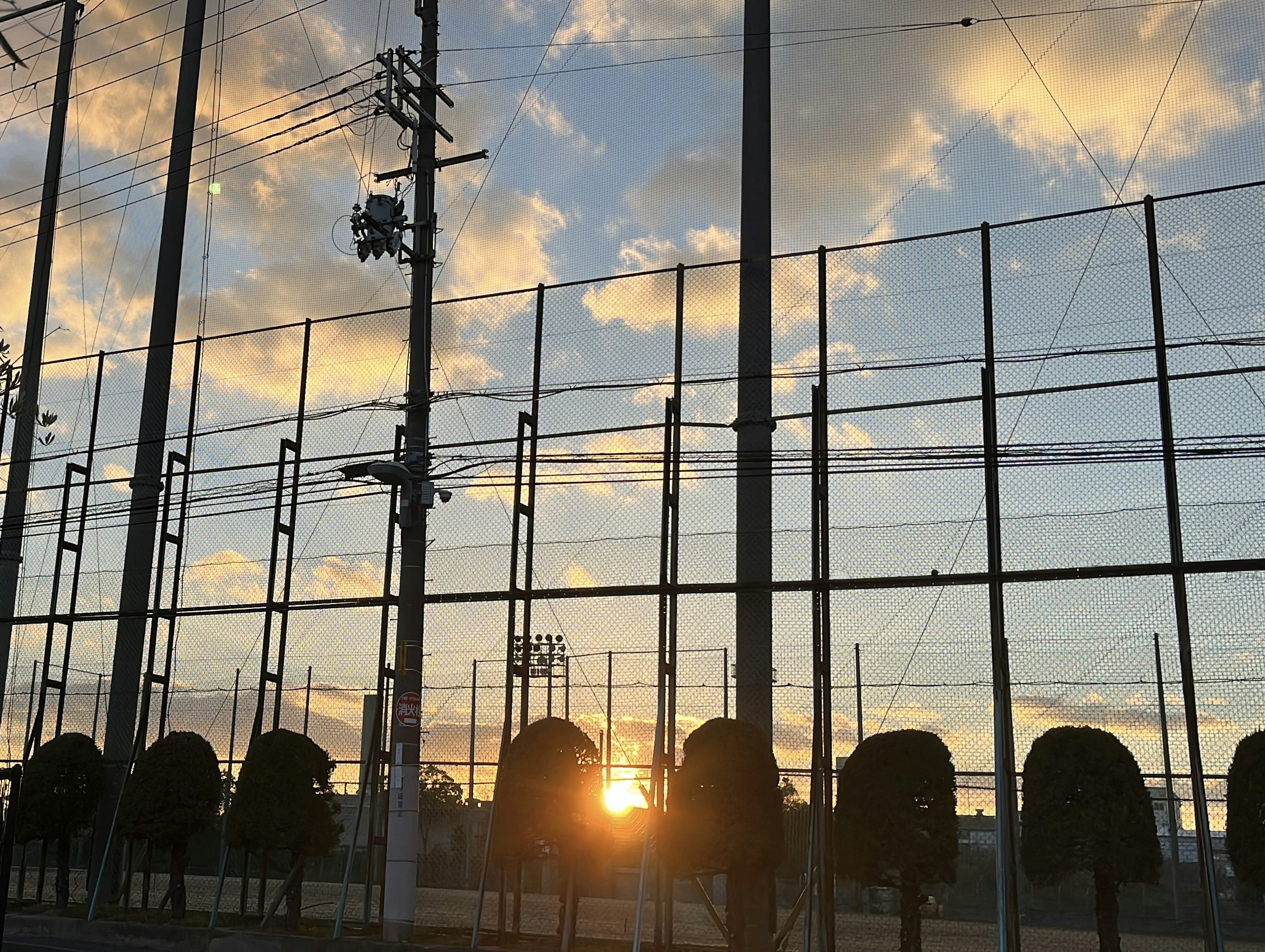 Silhouette of a fence with sunset in the background