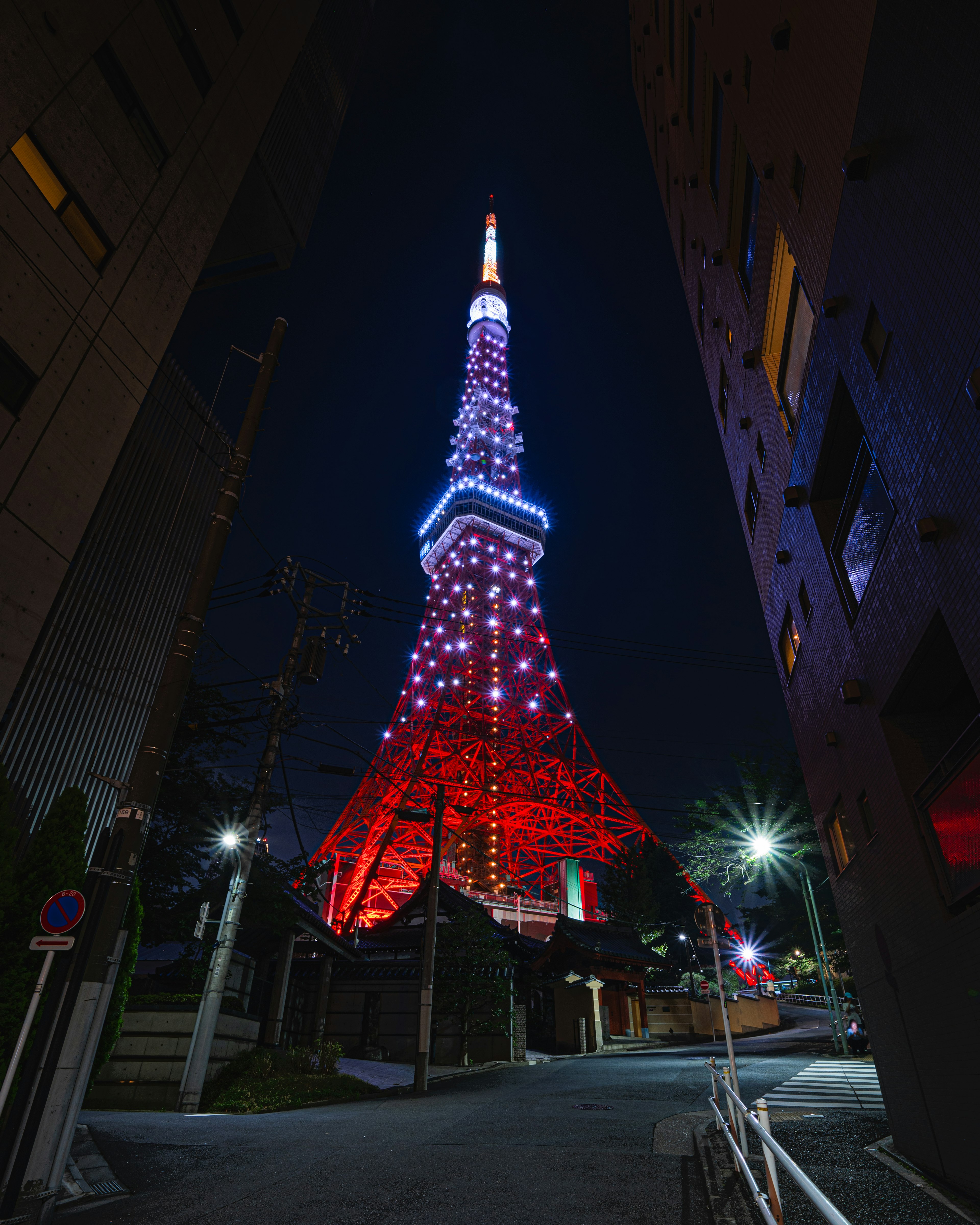 東京タワーの夜景 赤と青のライトアップ